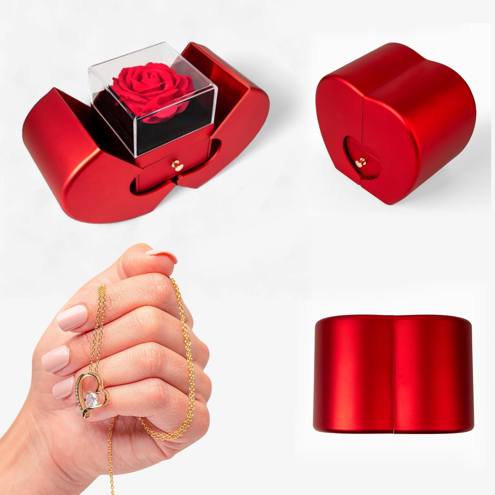 Forever Love Necklace with Red Heart Rose Box Collection