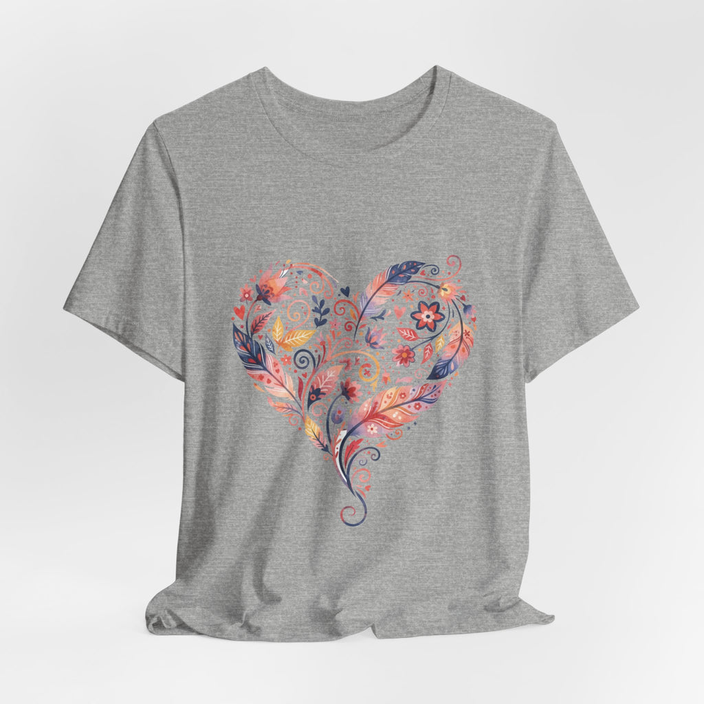 Floral Heart Graphic Tee — Boho Feather & Flower Design