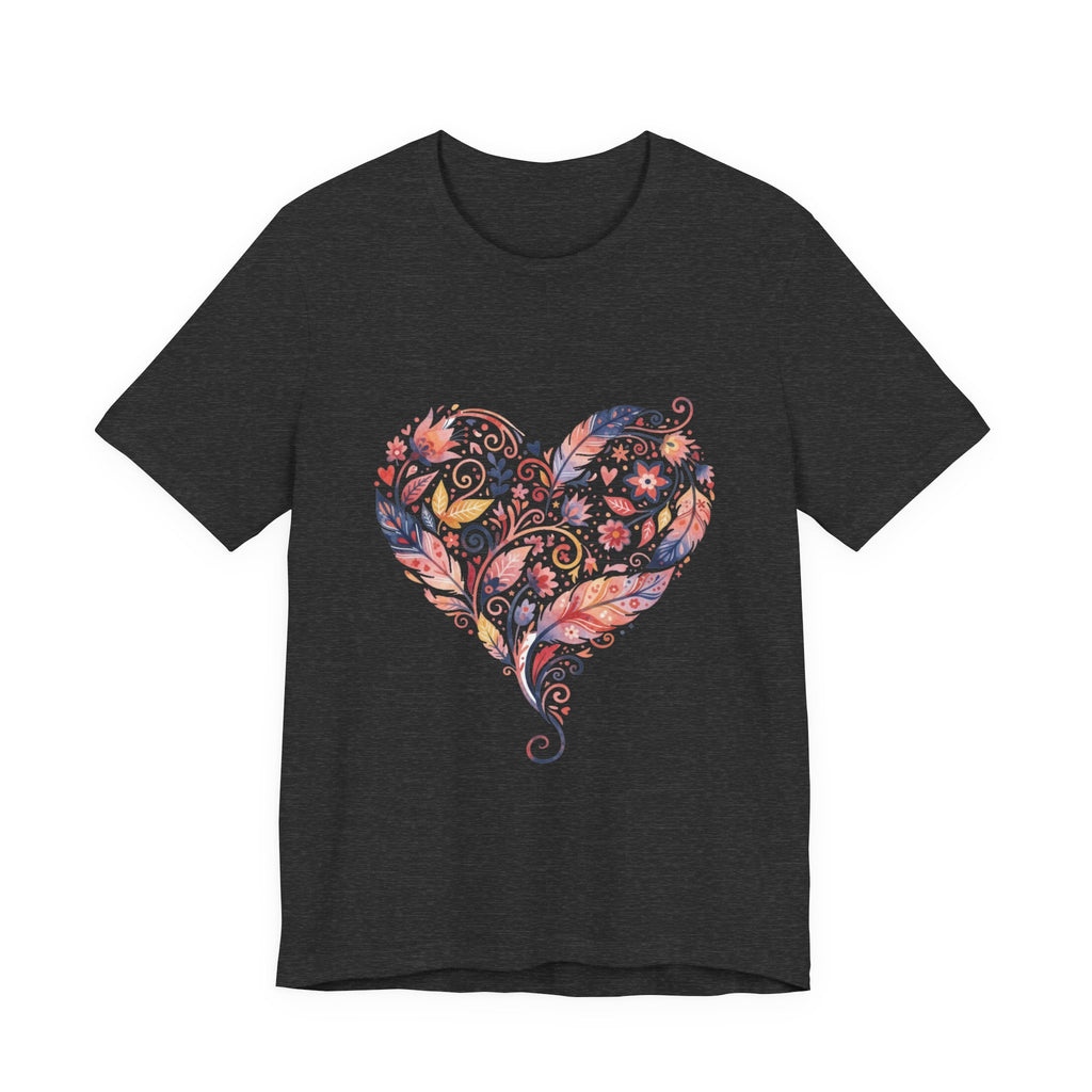 Floral Heart Graphic Tee — Boho Feather & Flower Design