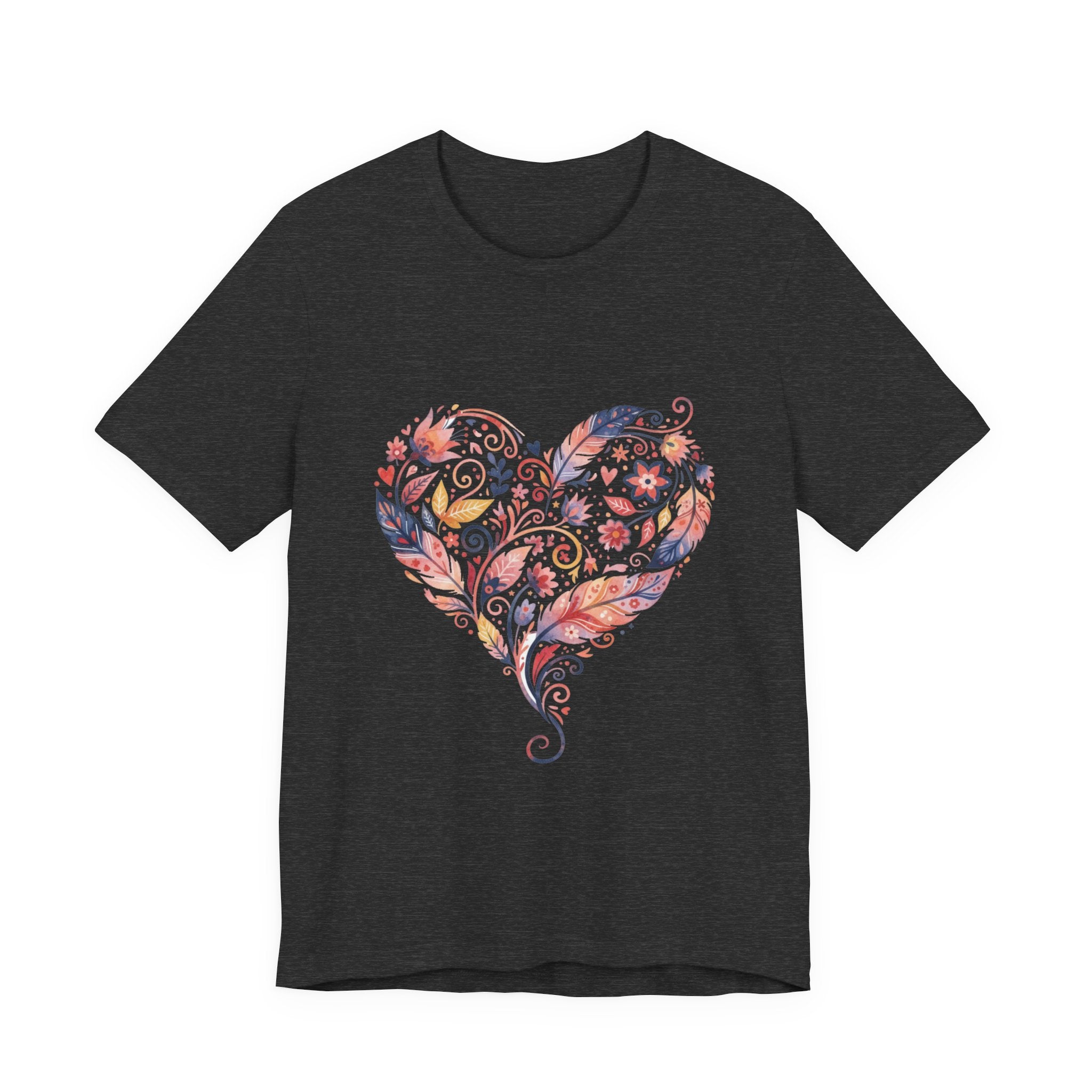 Floral Heart Graphic Tee — Boho Feather & Flower Design