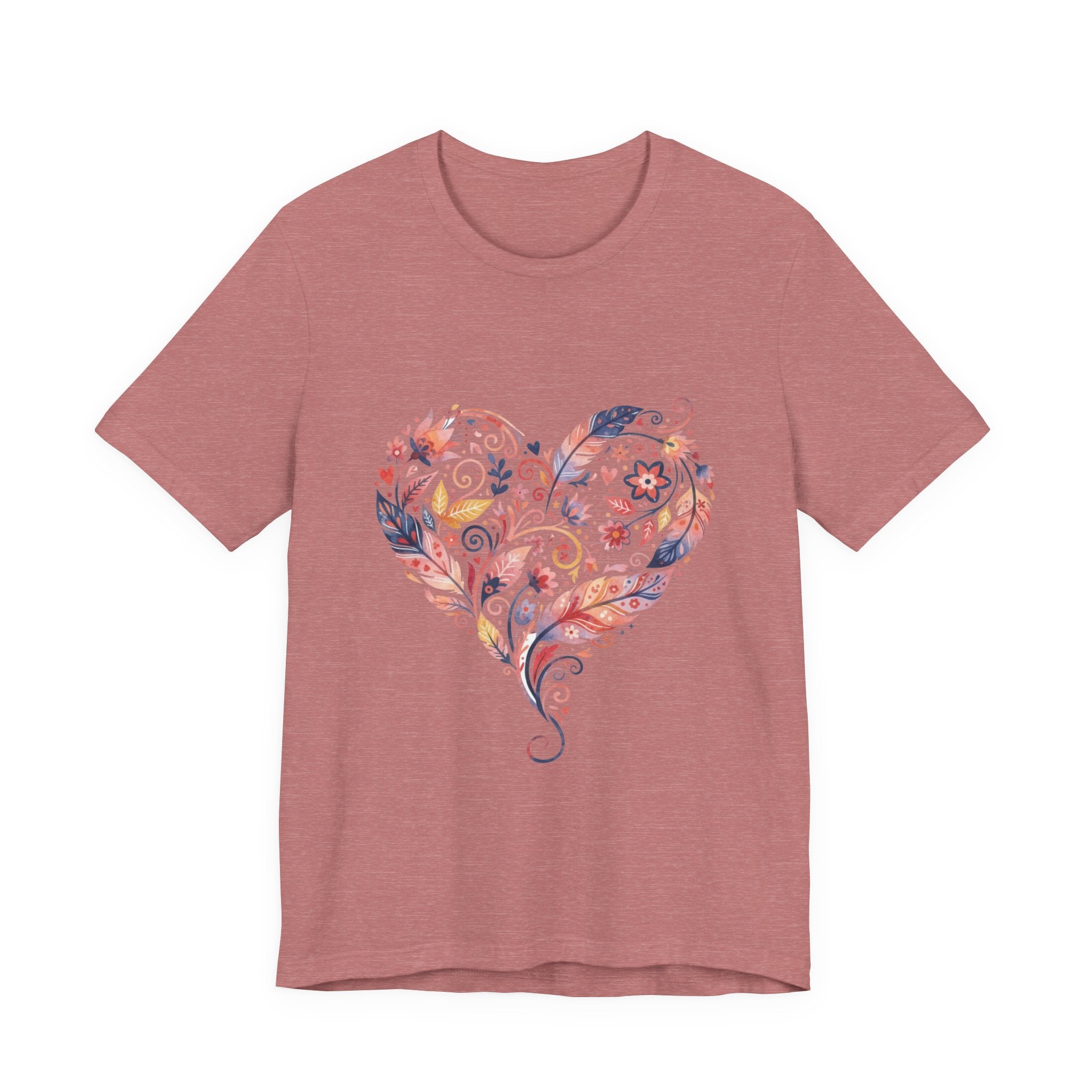 Floral Heart Graphic Tee — Boho Feather & Flower Design