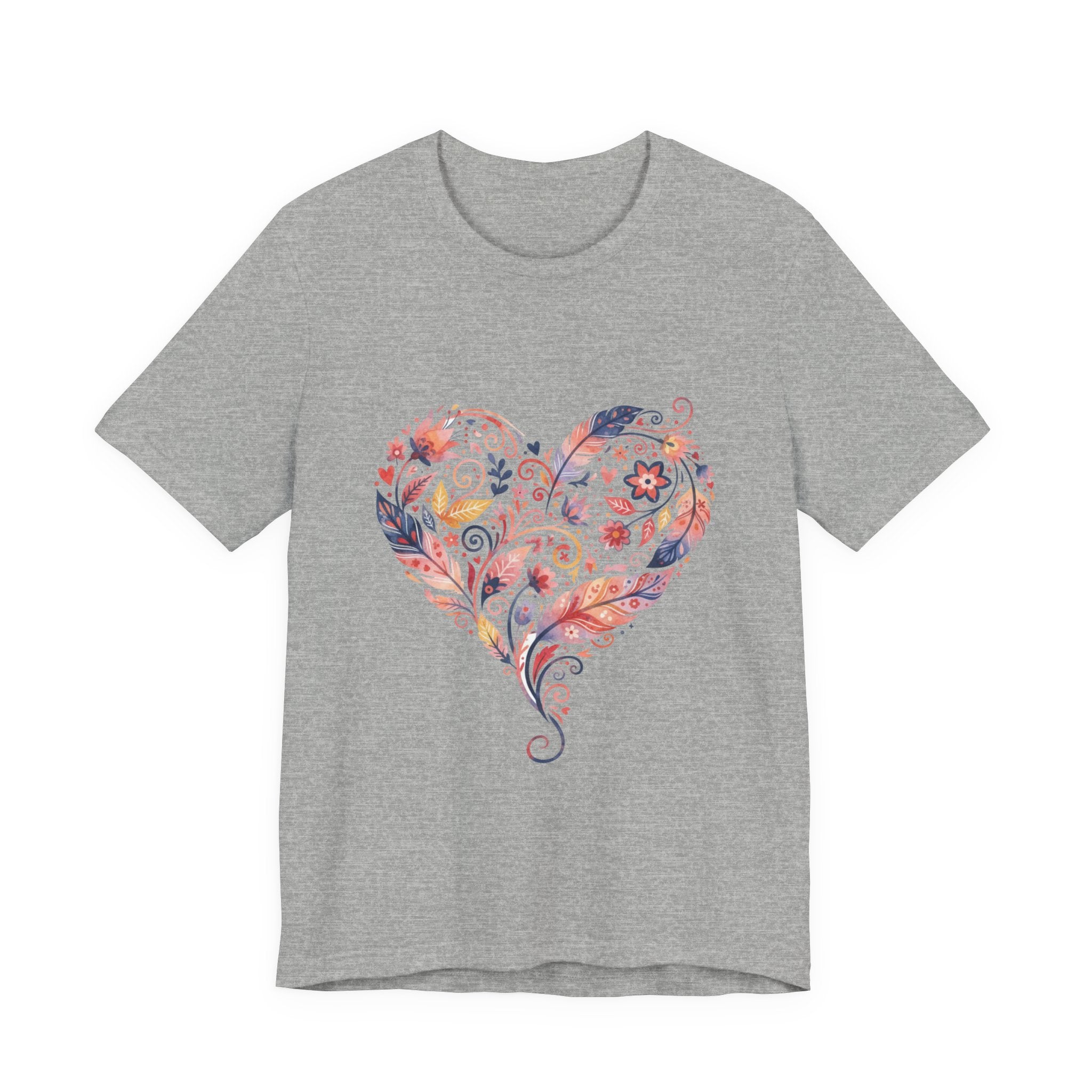 Floral Heart Graphic Tee — Boho Feather & Flower Design