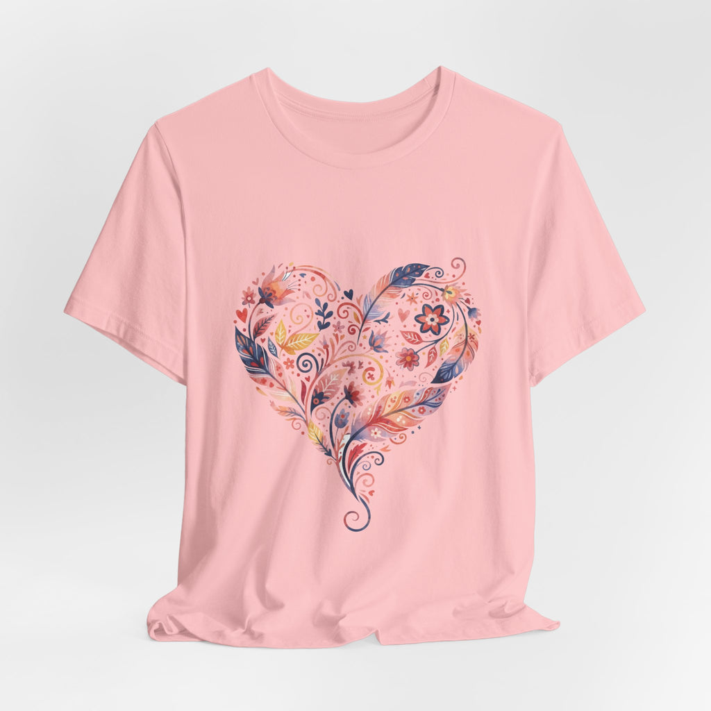 Floral Heart Graphic Tee — Boho Feather & Flower Design