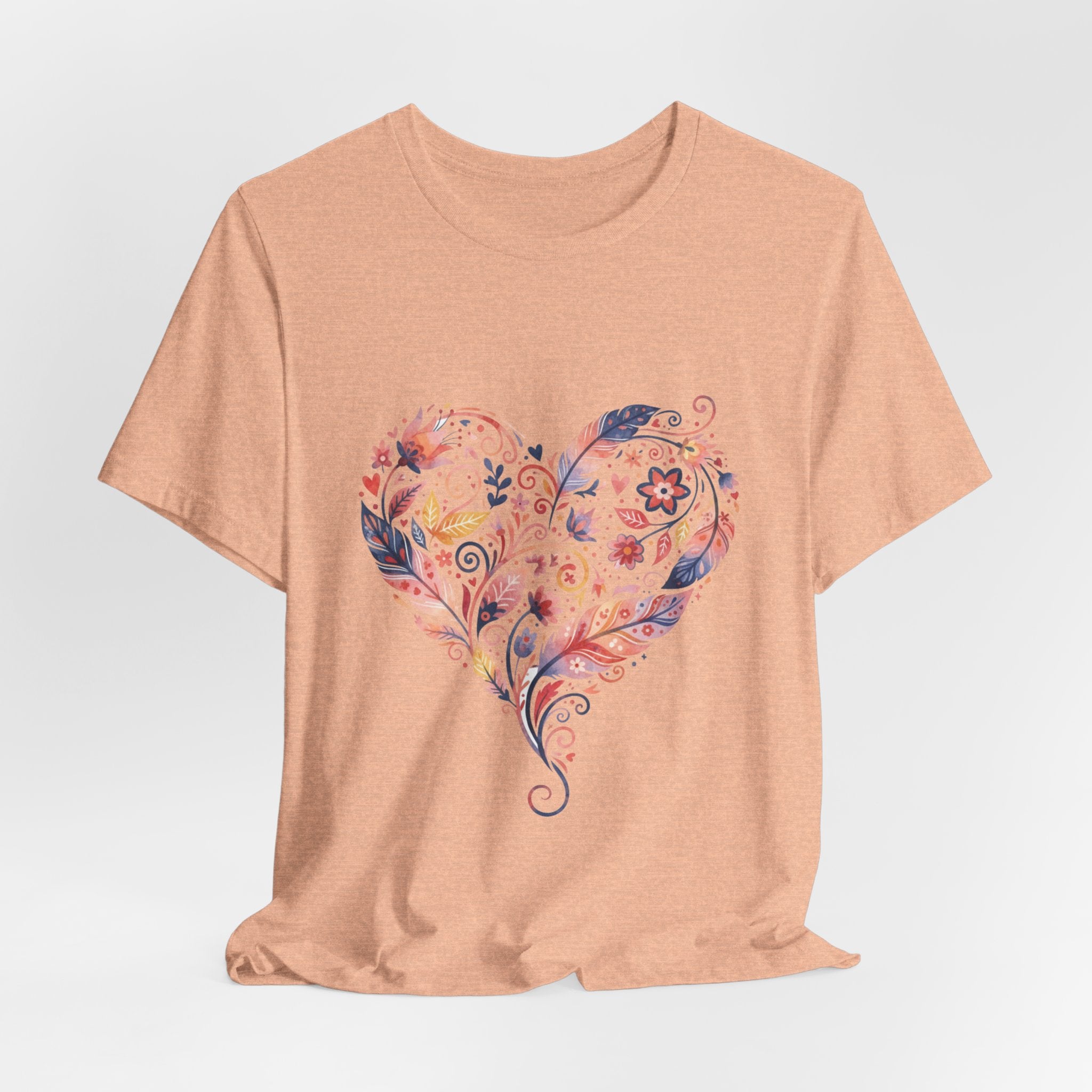 Floral Heart Graphic Tee — Boho Feather & Flower Design