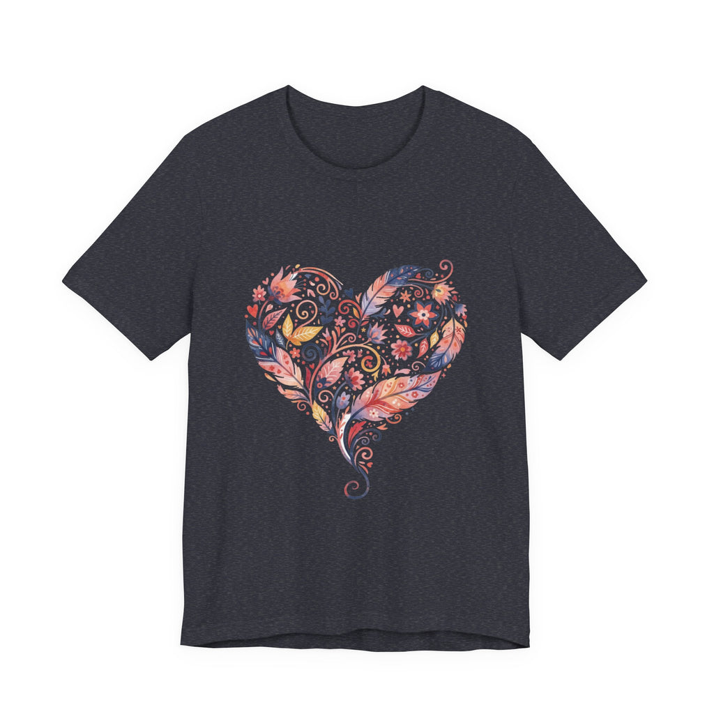 Floral Heart Graphic Tee — Boho Feather & Flower Design