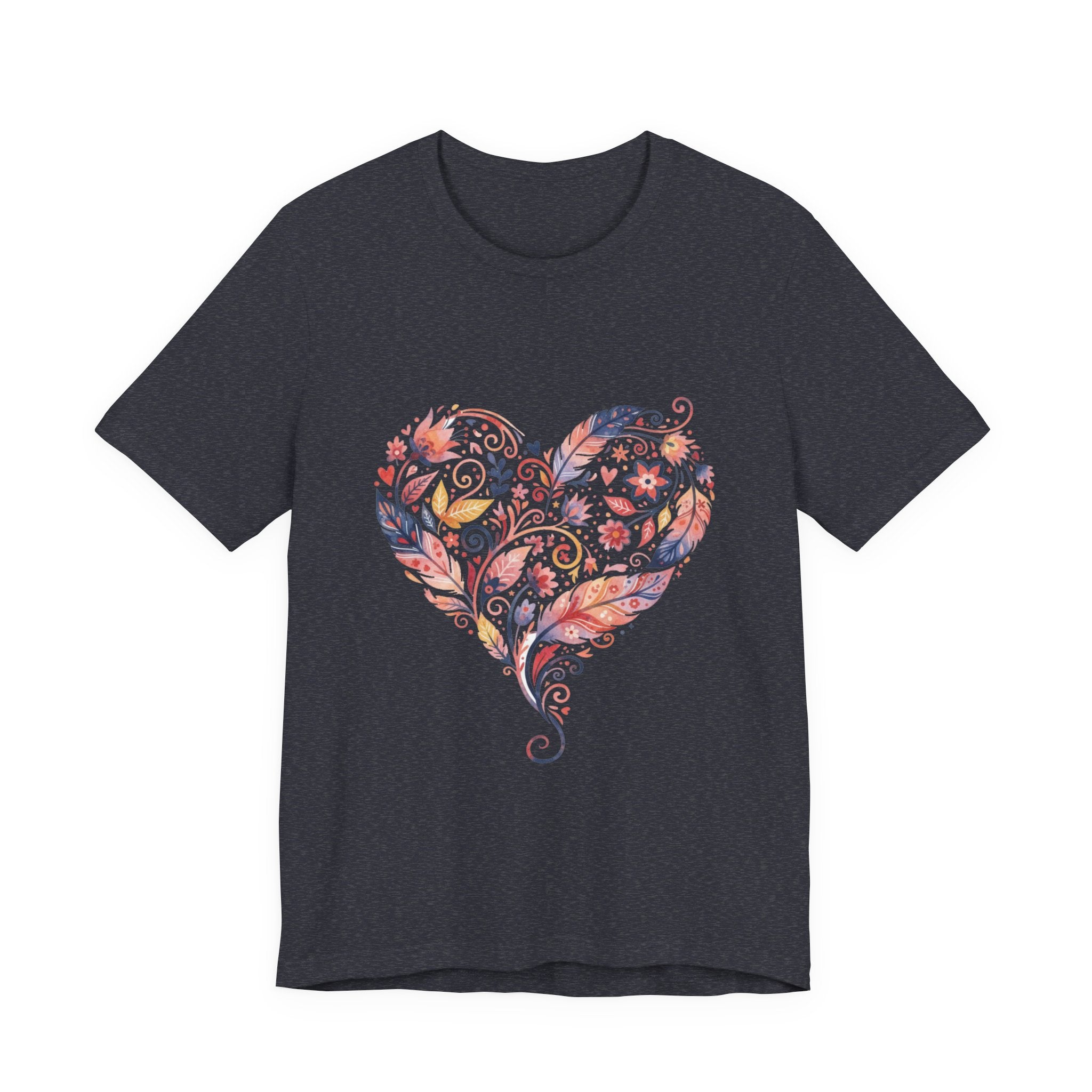 Floral Heart Graphic Tee — Boho Feather & Flower Design