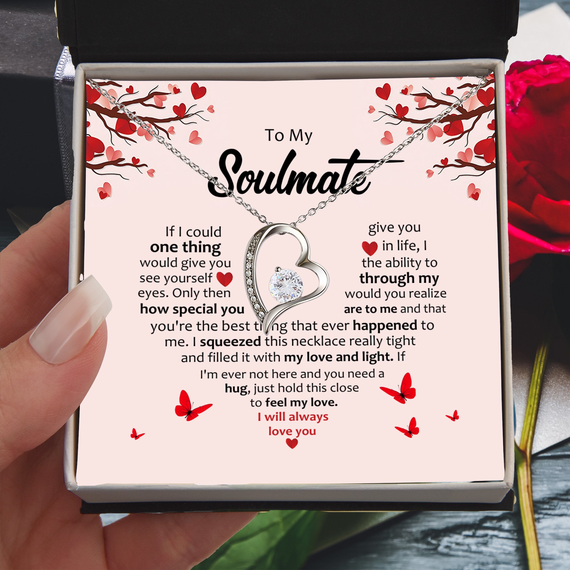 Soulmate Romantic Heart Pendant Necklace - Hold This Tight to Feel My Love