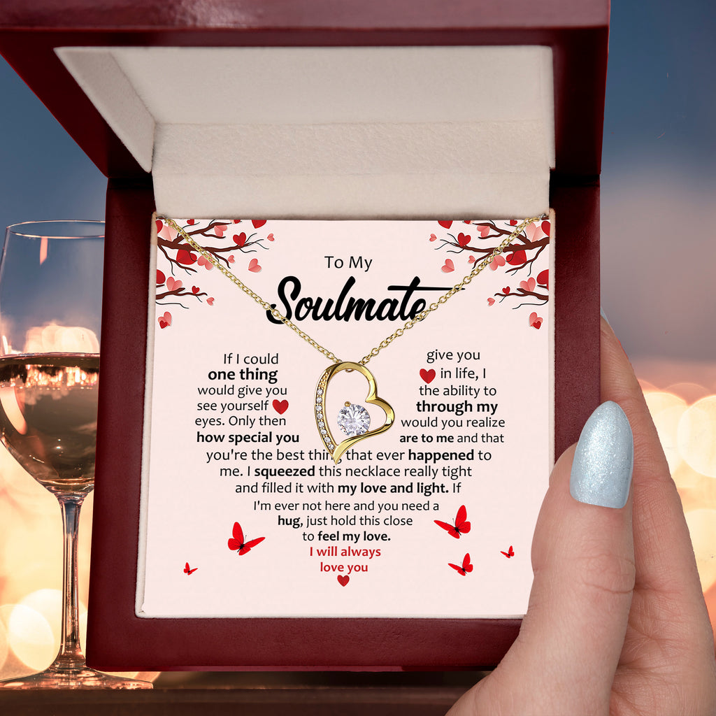 Soulmate Romantic Heart Pendant Necklace - Hold This Tight to Feel My Love
