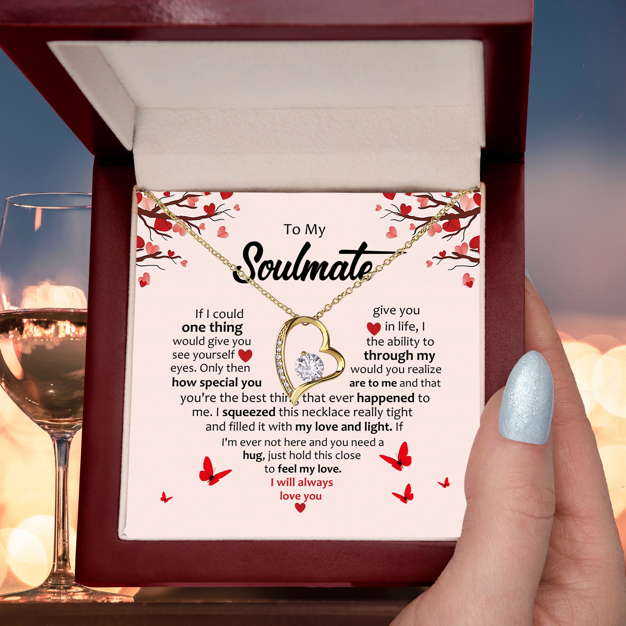 Soulmate Romantic Heart Pendant Necklace - Hold This Tight to Feel My Love