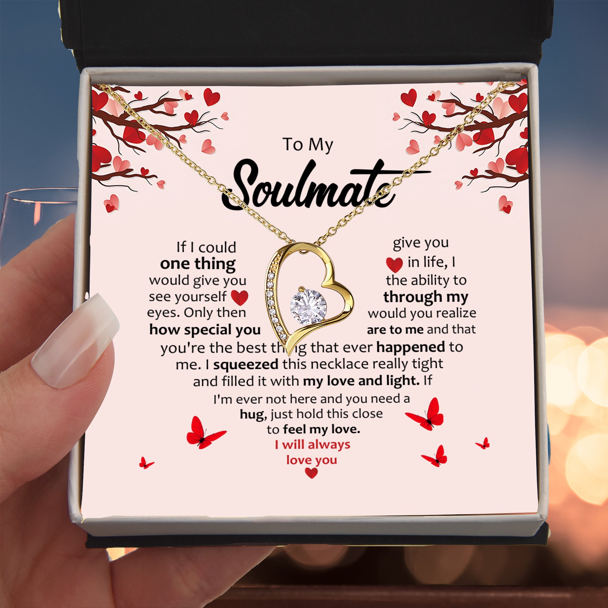 Soulmate Romantic Heart Pendant Necklace - Hold This Tight to Feel My Love
