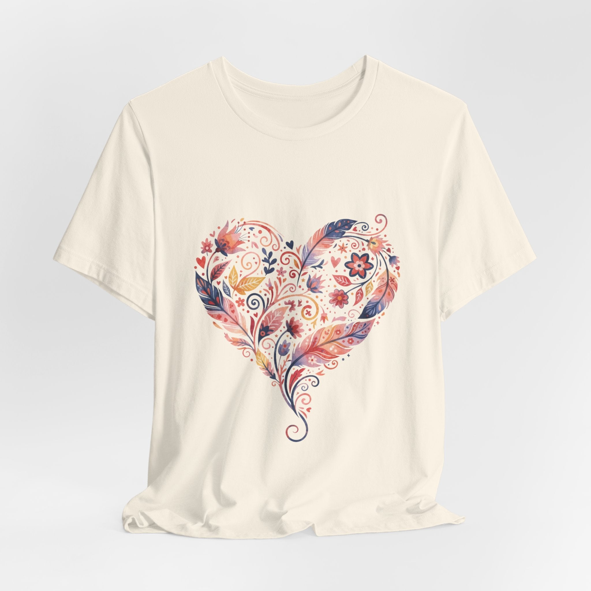 Floral Heart Graphic Tee — Boho Feather & Flower Design