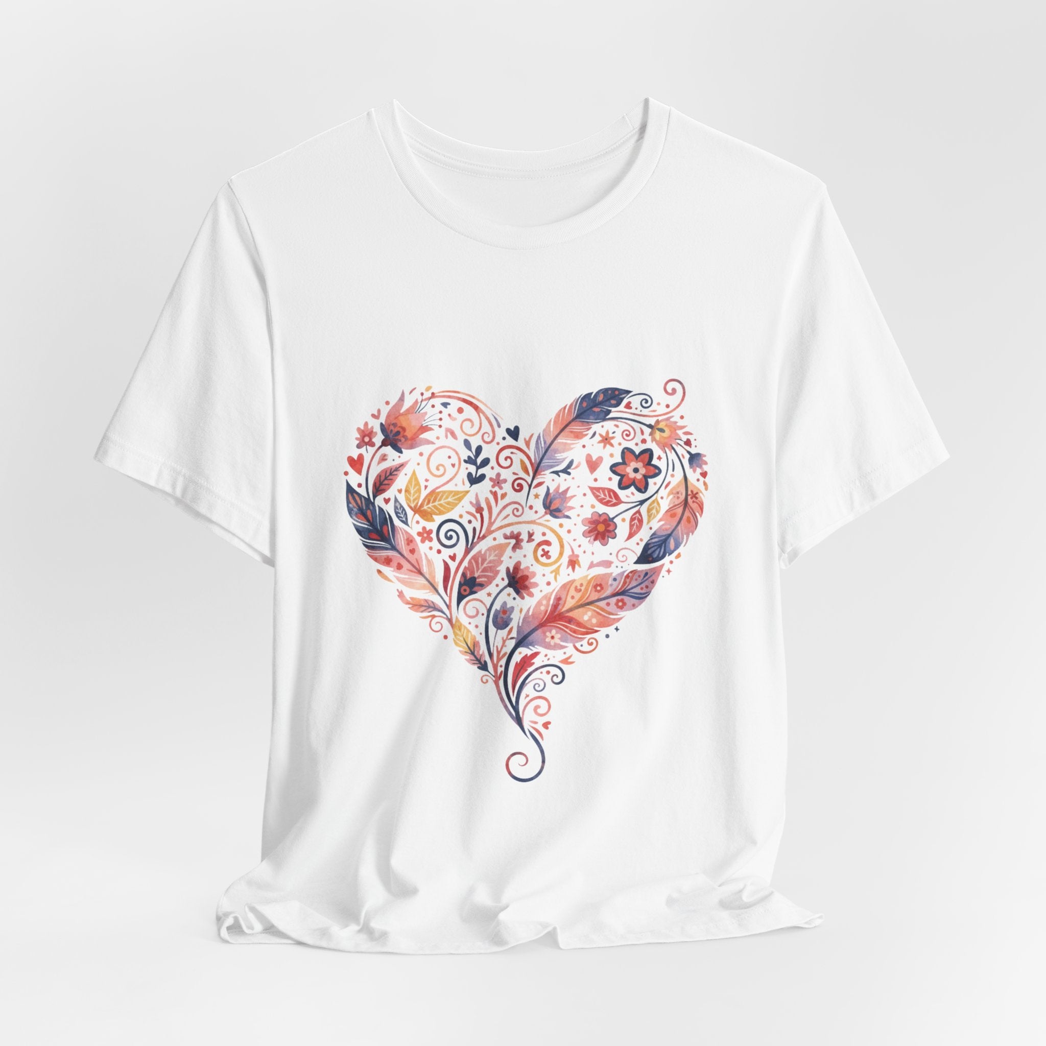 Floral Heart Graphic Tee — Boho Feather & Flower Design