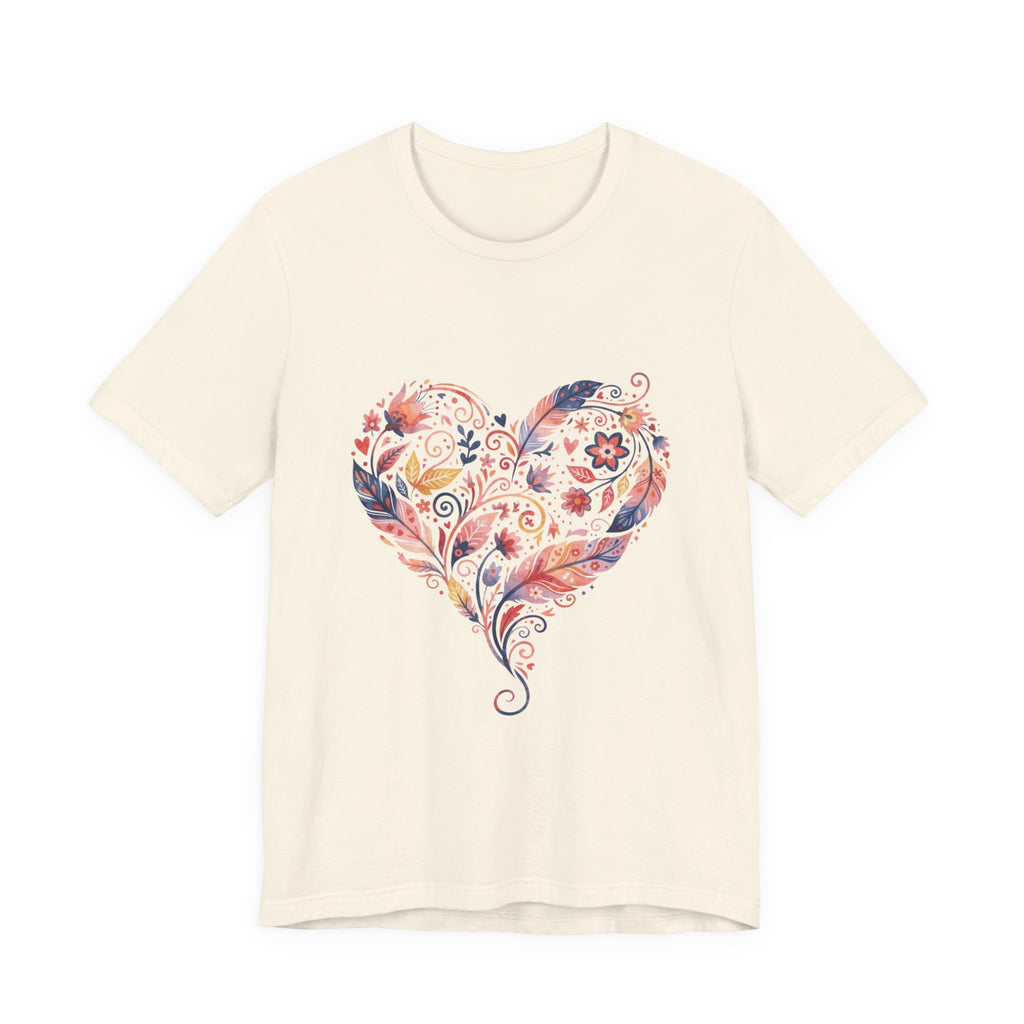 Floral Heart Graphic Tee — Boho Feather & Flower Design