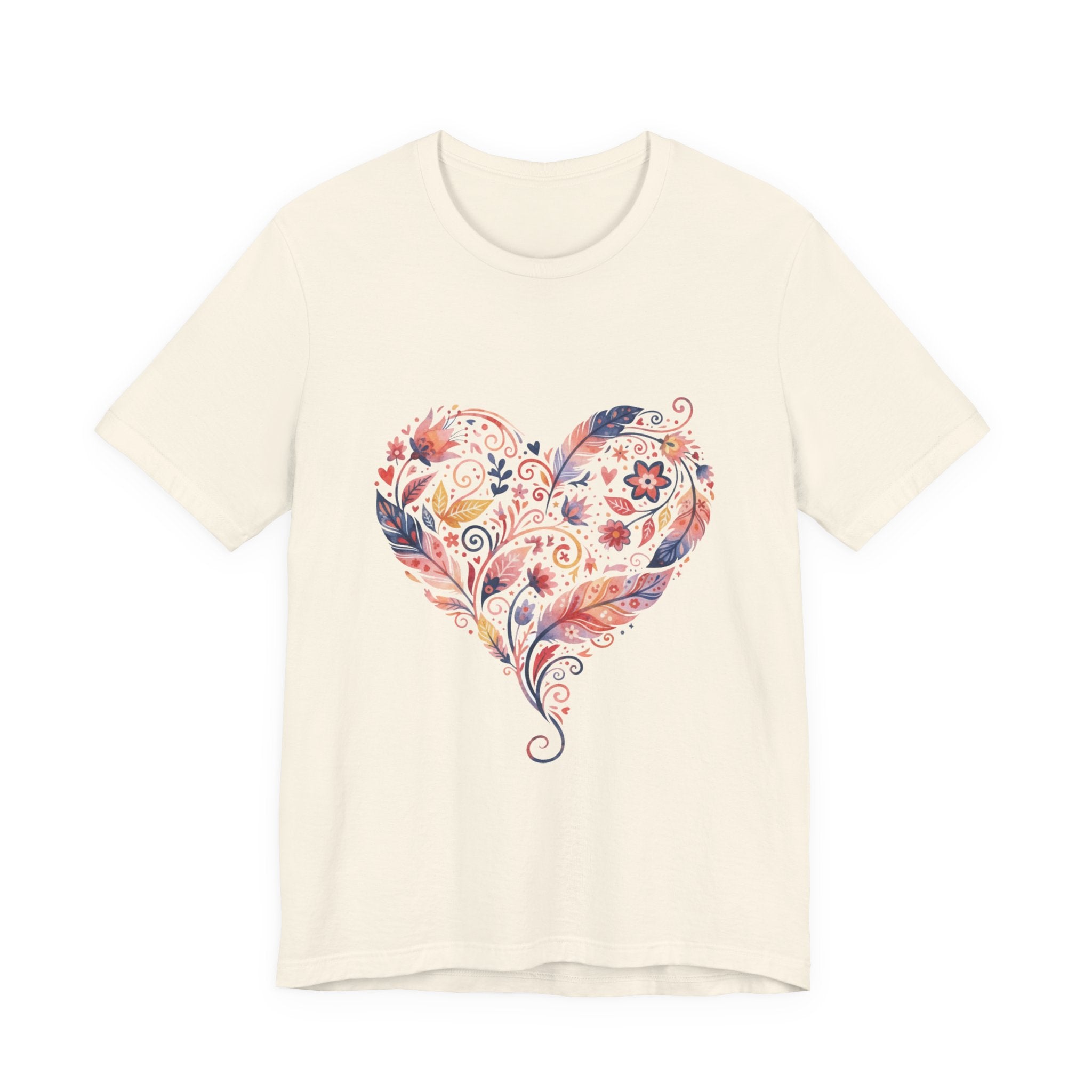 Floral Heart Graphic Tee — Boho Feather & Flower Design
