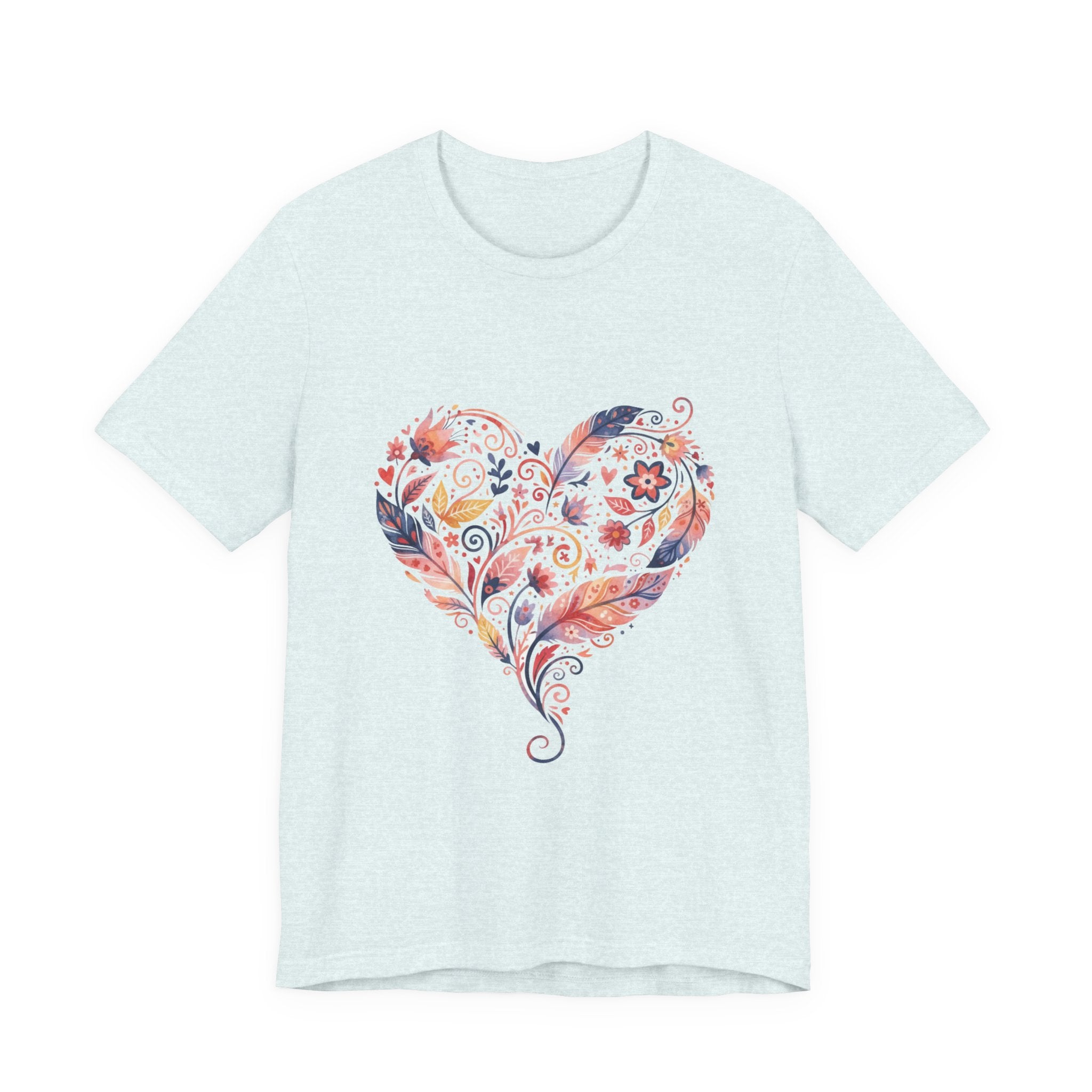 Floral Heart Graphic Tee — Boho Feather & Flower Design