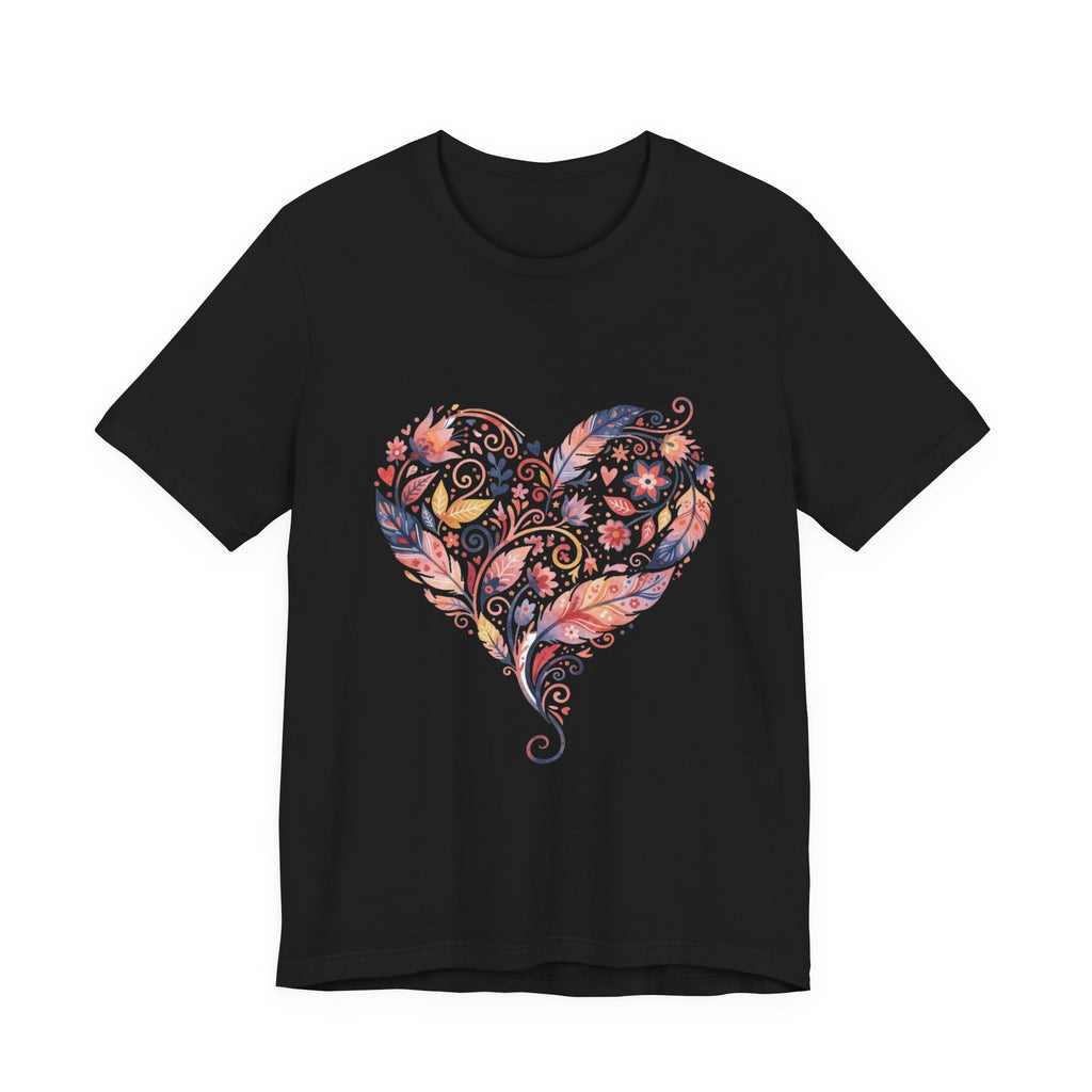 Floral Heart Graphic Tee — Boho Feather & Flower Design