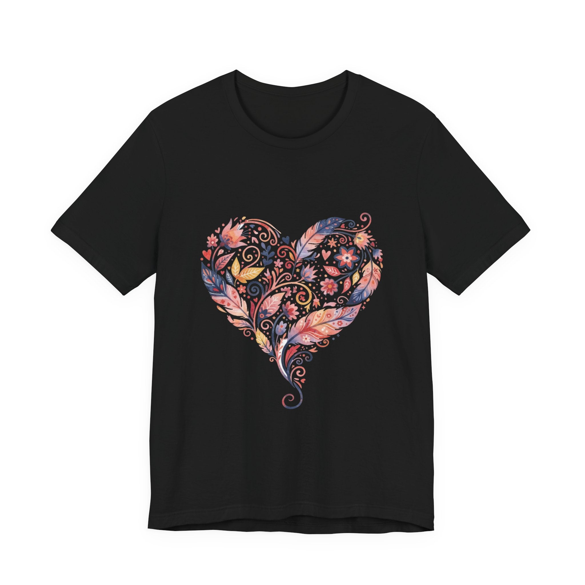 Floral Heart Graphic Tee — Boho Feather & Flower Design