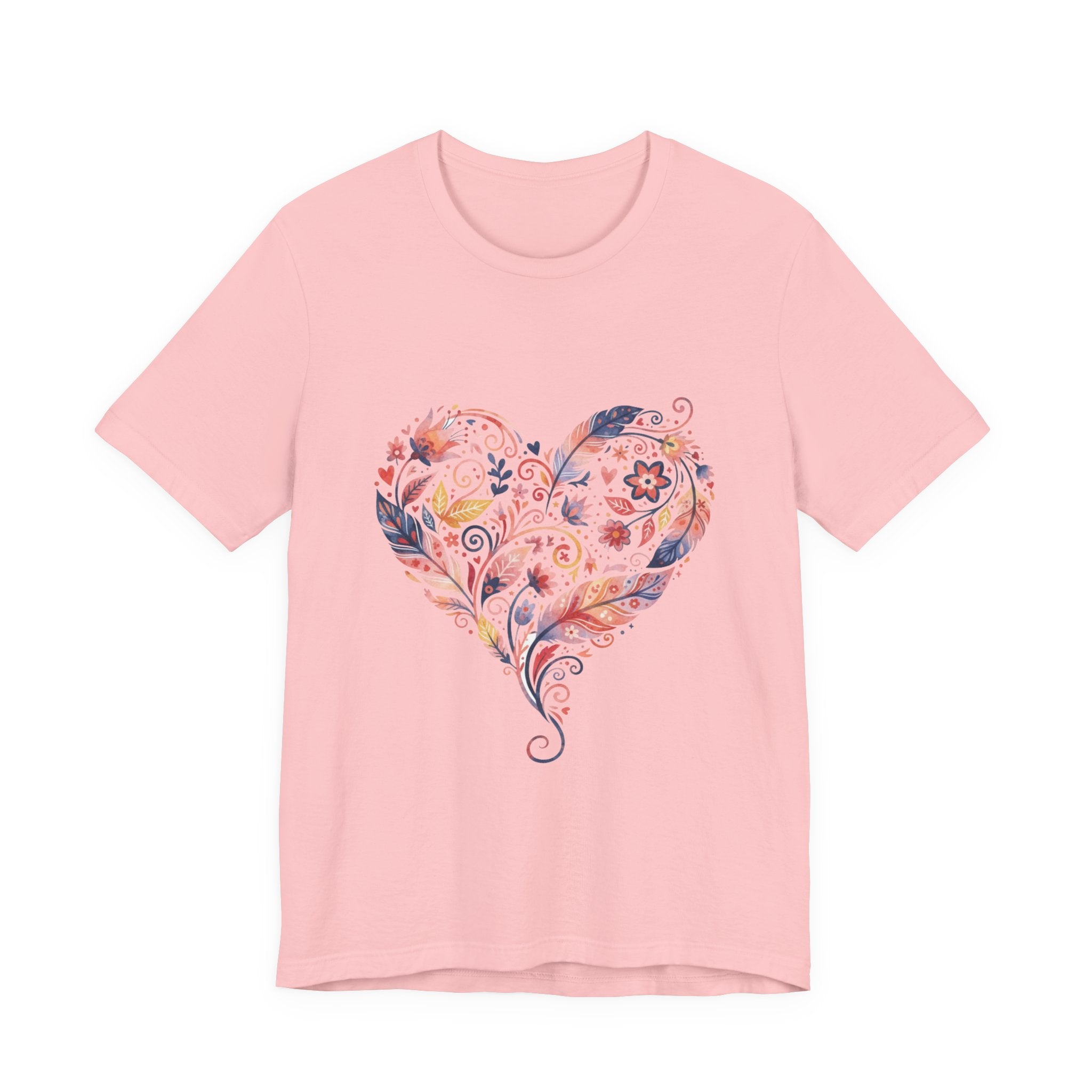 Floral Heart Graphic Tee — Boho Feather & Flower Design
