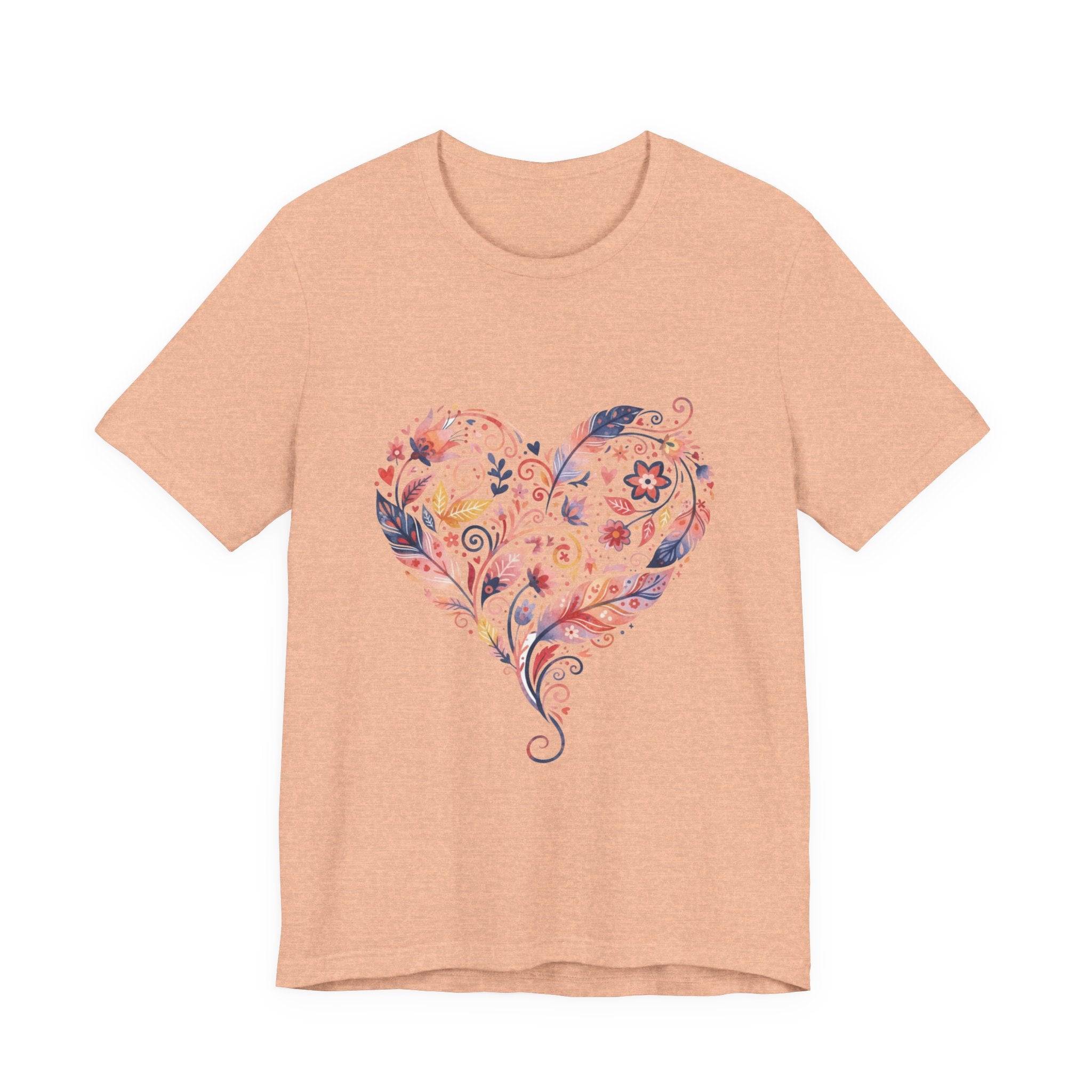 Floral Heart Graphic Tee — Boho Feather & Flower Design