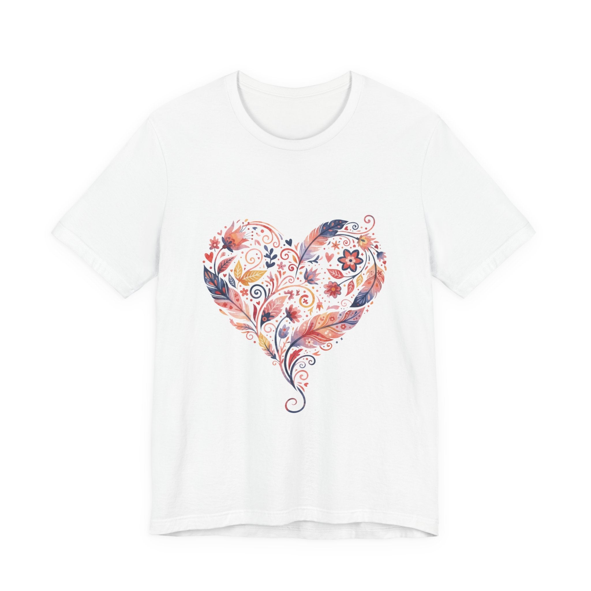 Floral Heart Graphic Tee — Boho Feather & Flower Design