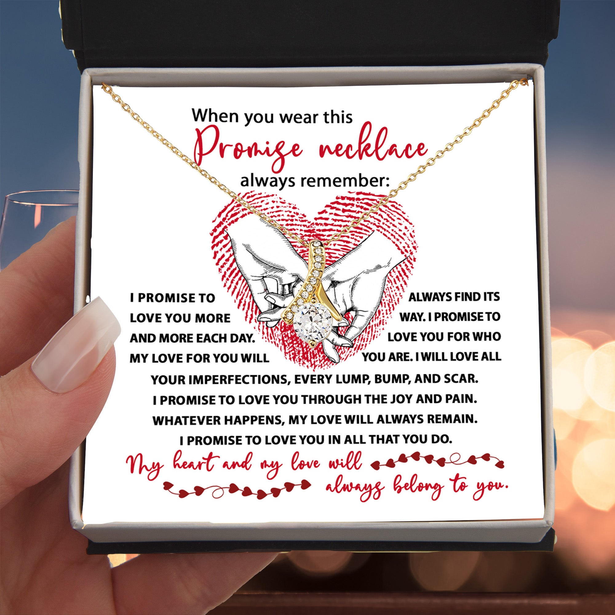 Promise Necklace – Romantic Gift with Deep Love Vows and Heartfelt Message Card