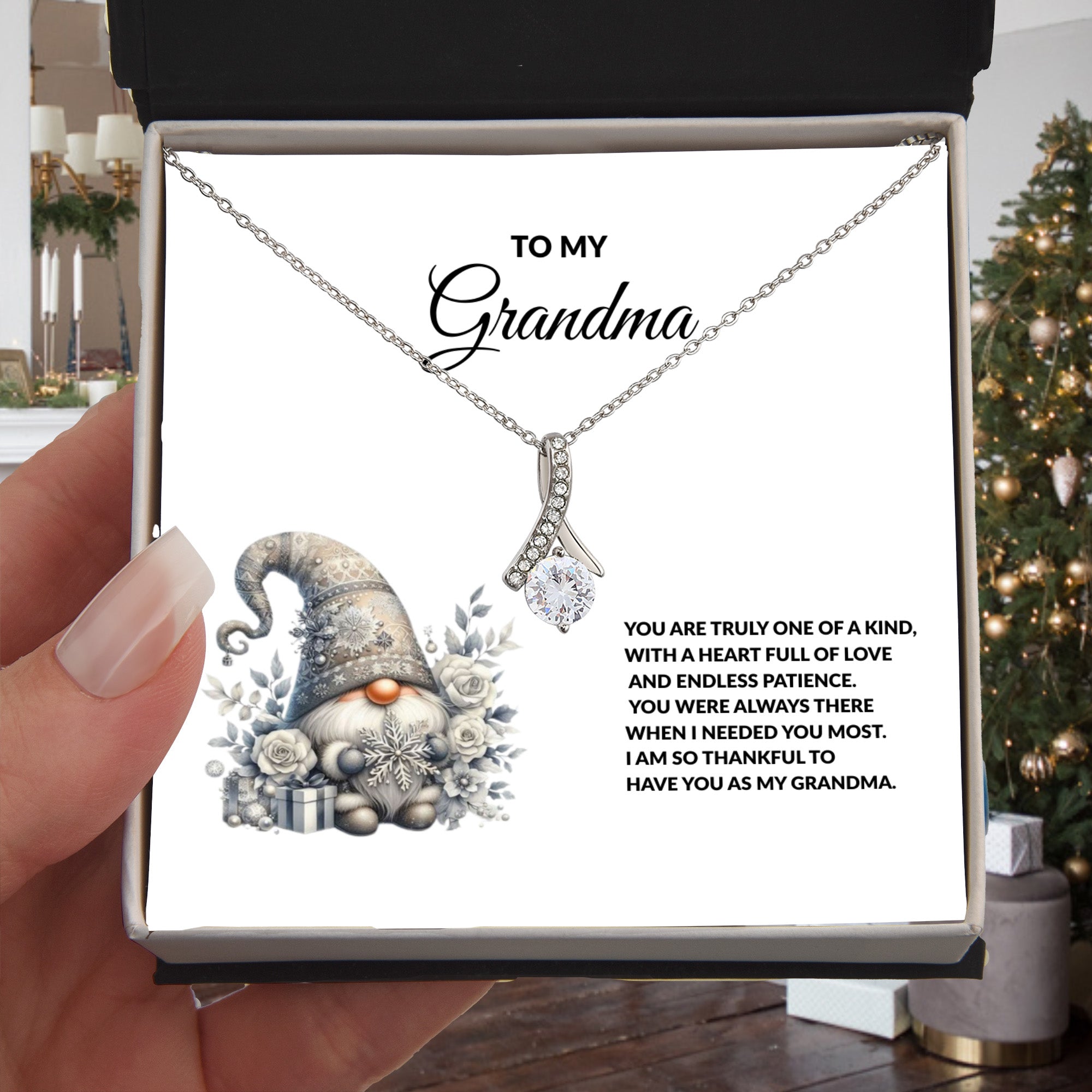 Grandma Gift - Necklace with Winter Gnome Heartfelt Message Card
