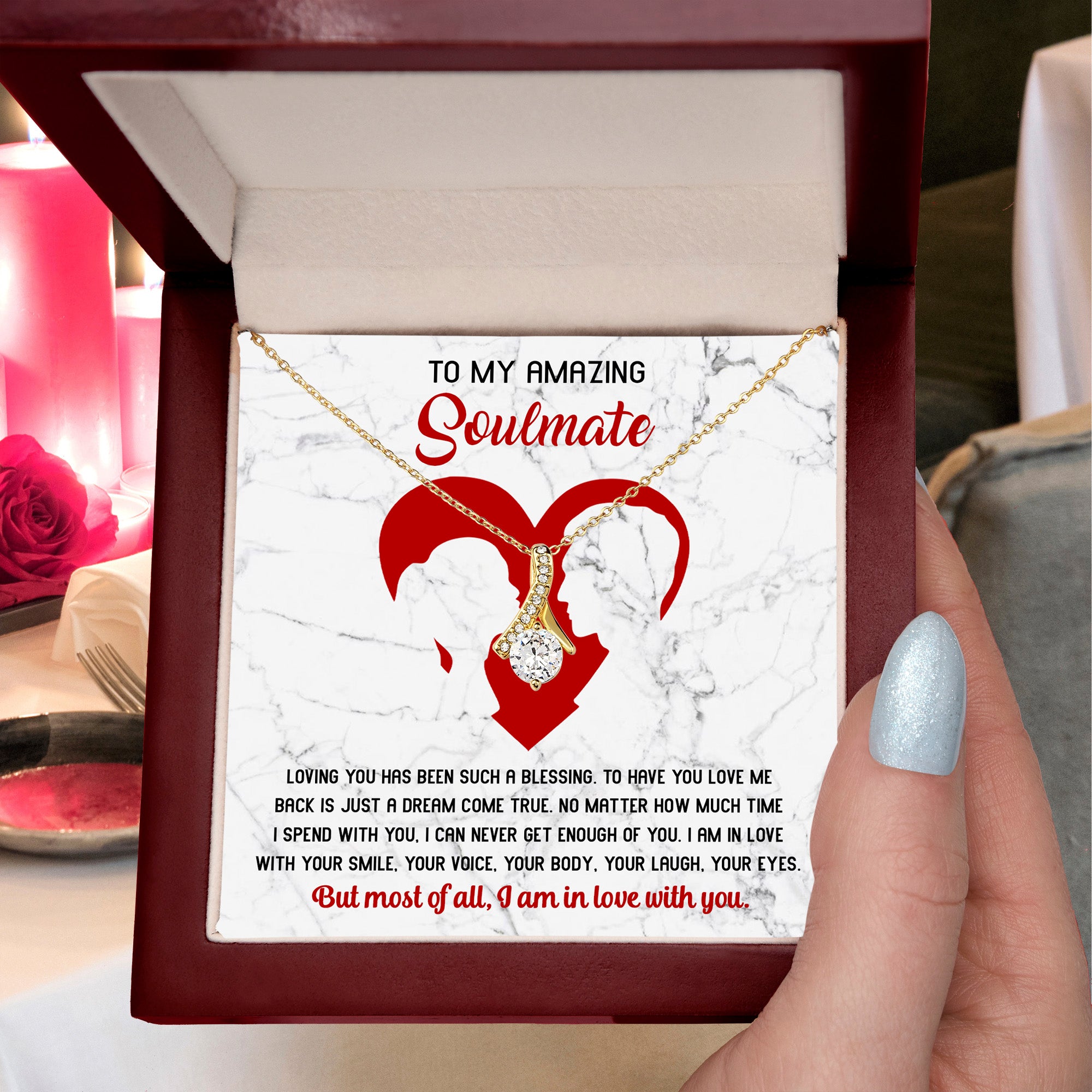 To My Amazing Soulmate – I Am In Love With You - Alluring Beauty Necklace with Romantic Message Card