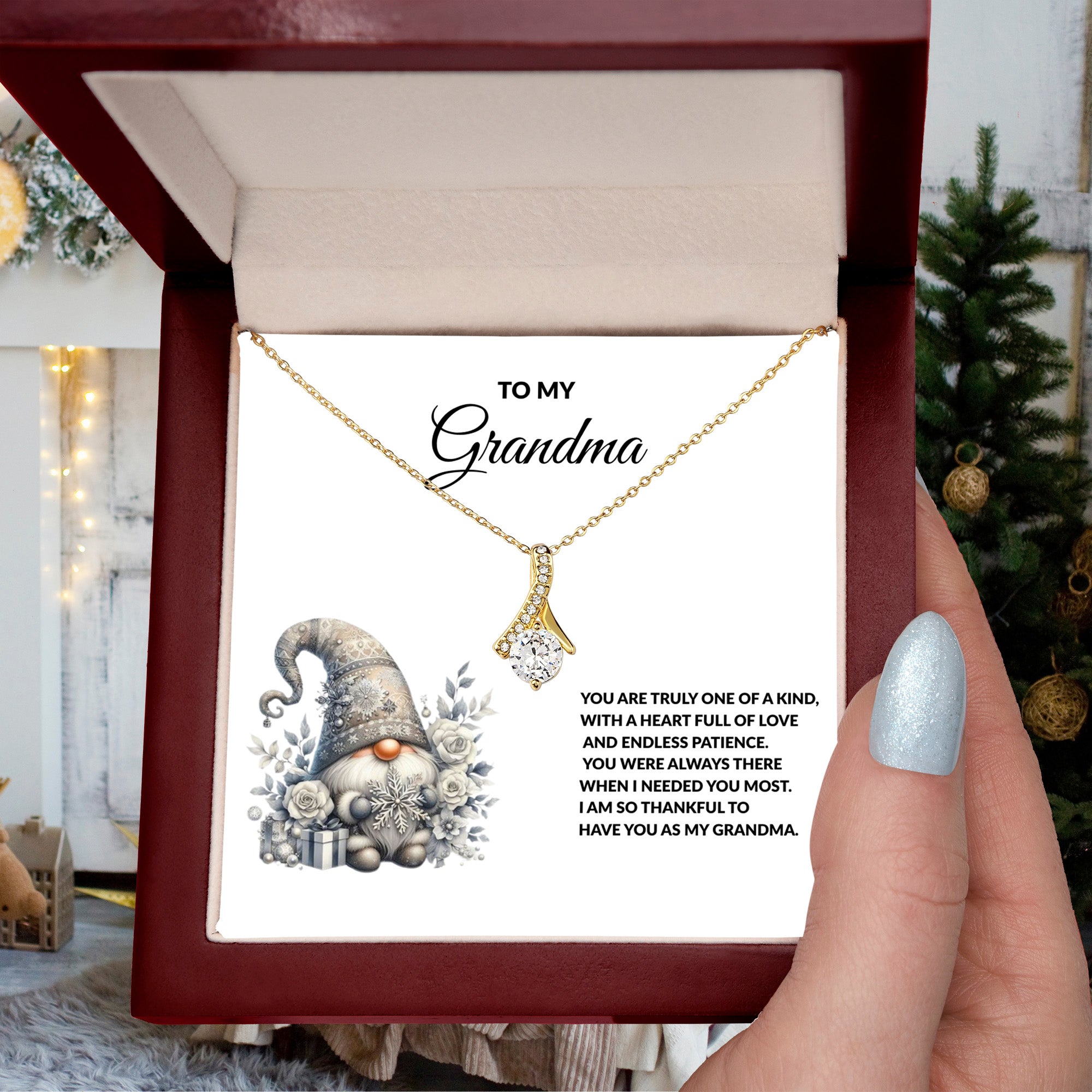 Grandma Gift - Necklace with Winter Gnome Heartfelt Message Card
