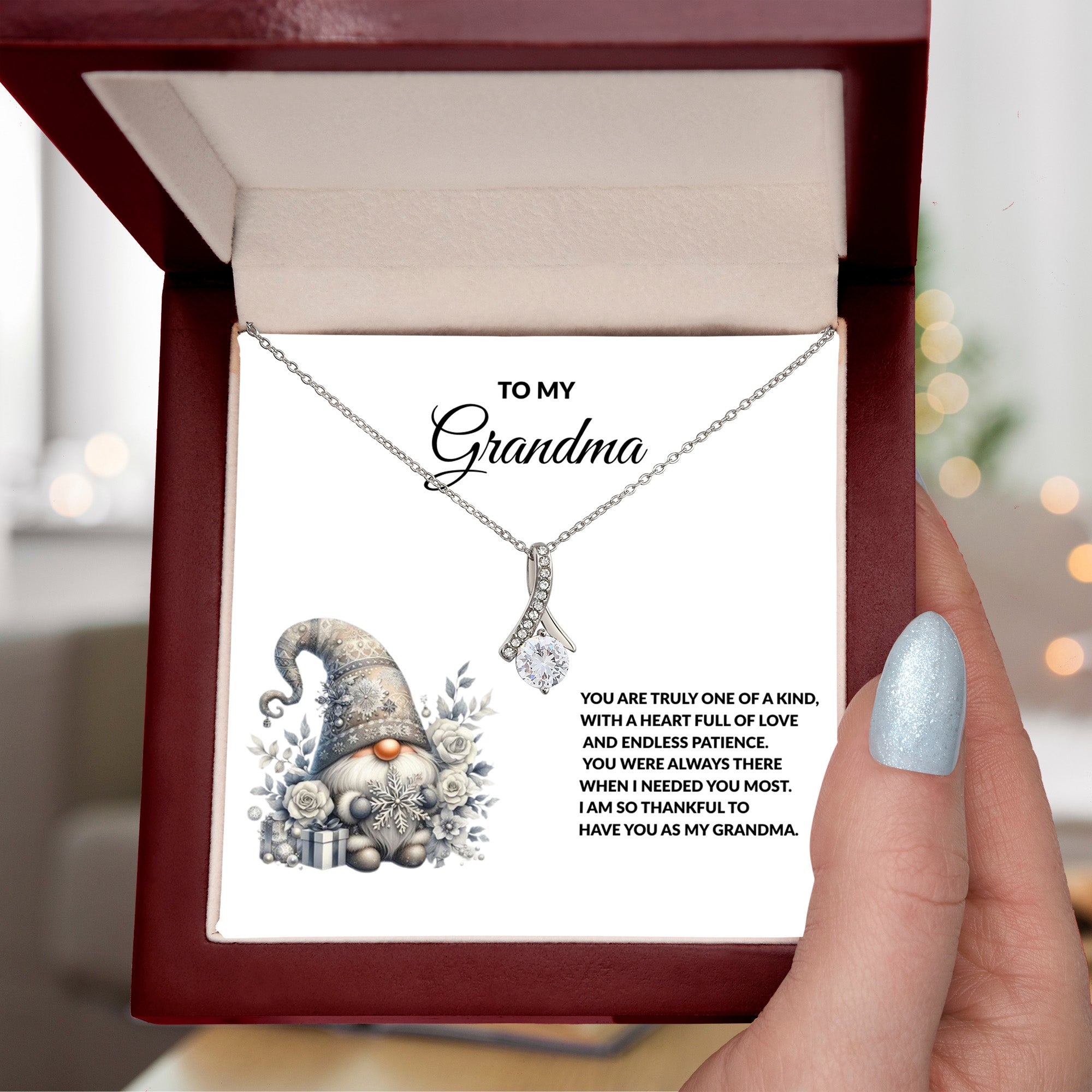 Grandma Gift - Necklace with Winter Gnome Heartfelt Message Card