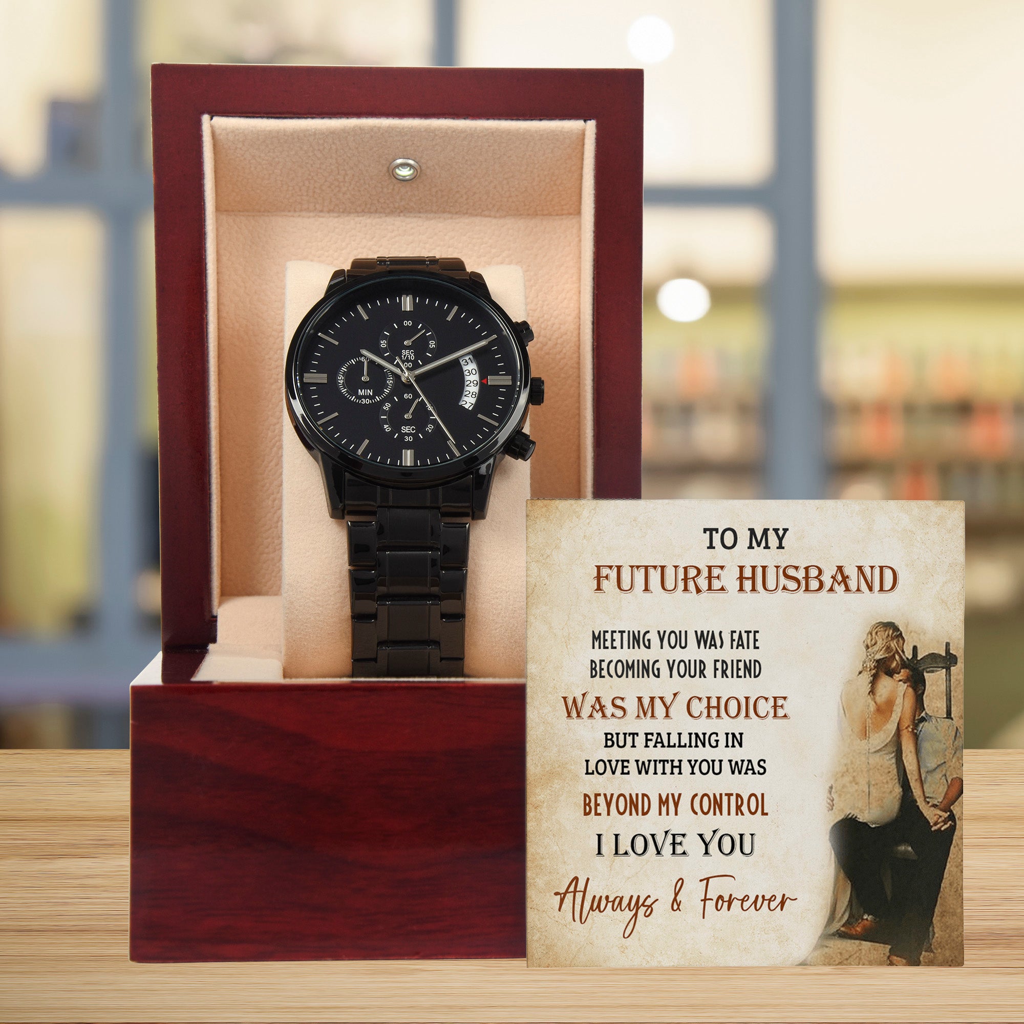 Future Husband Black Chronograph Watch – Romantic Gift from Fiancée