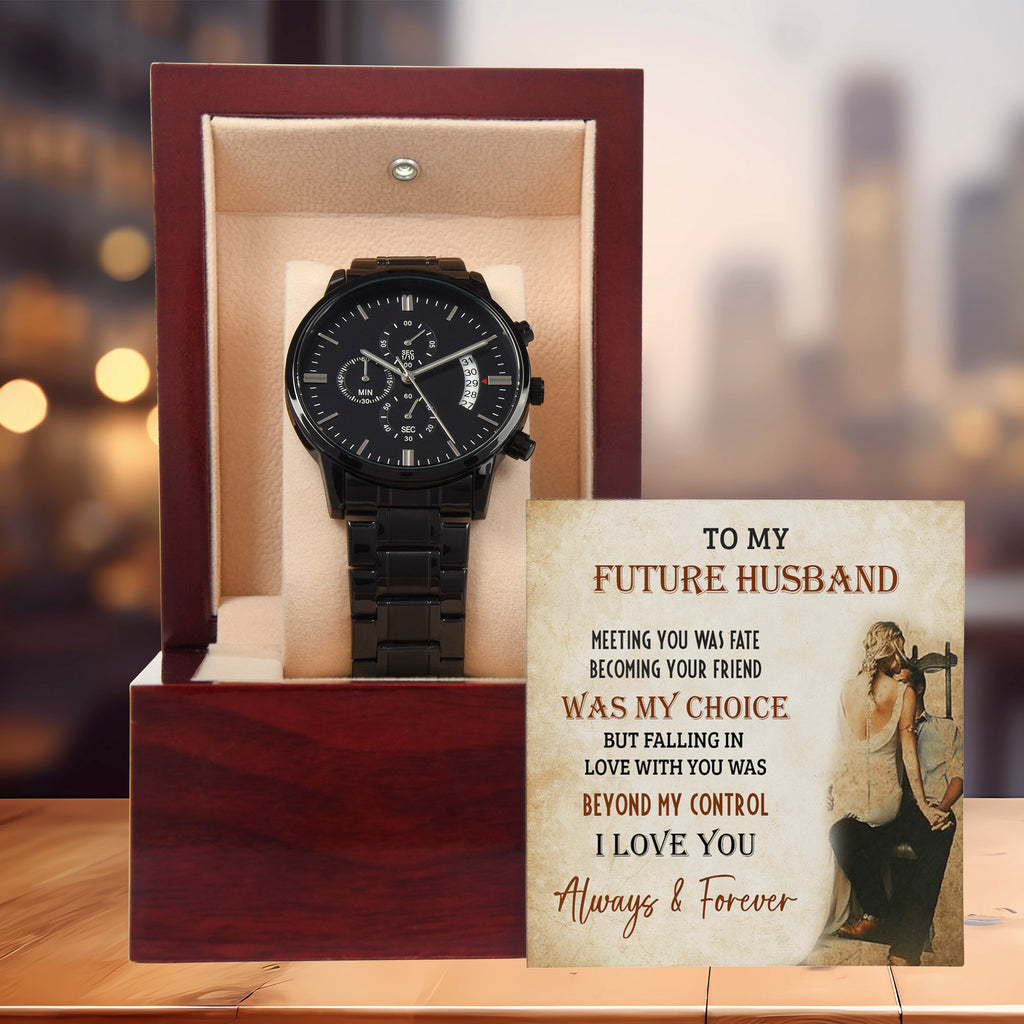 Future Husband Black Chronograph Watch – Romantic Gift from Fiancée