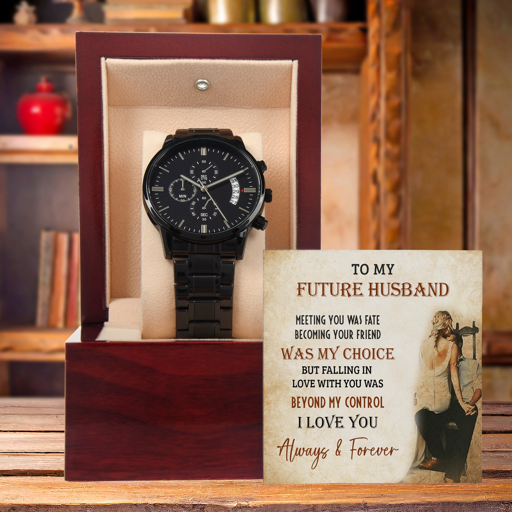 Future Husband Black Chronograph Watch – Romantic Gift from Fiancée