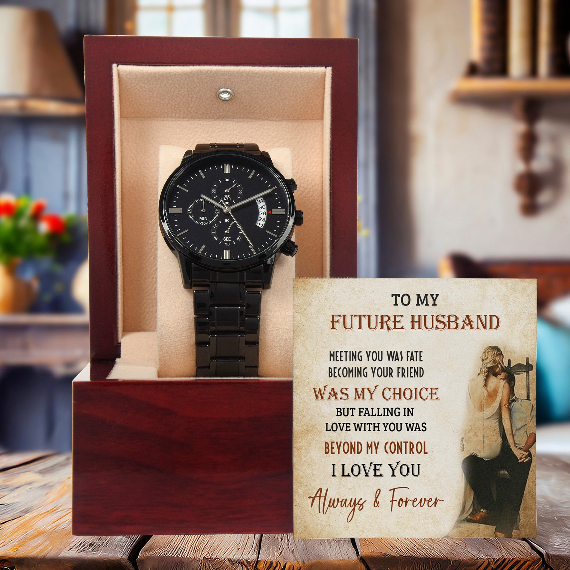 Future Husband Black Chronograph Watch – Romantic Gift from Fiancée