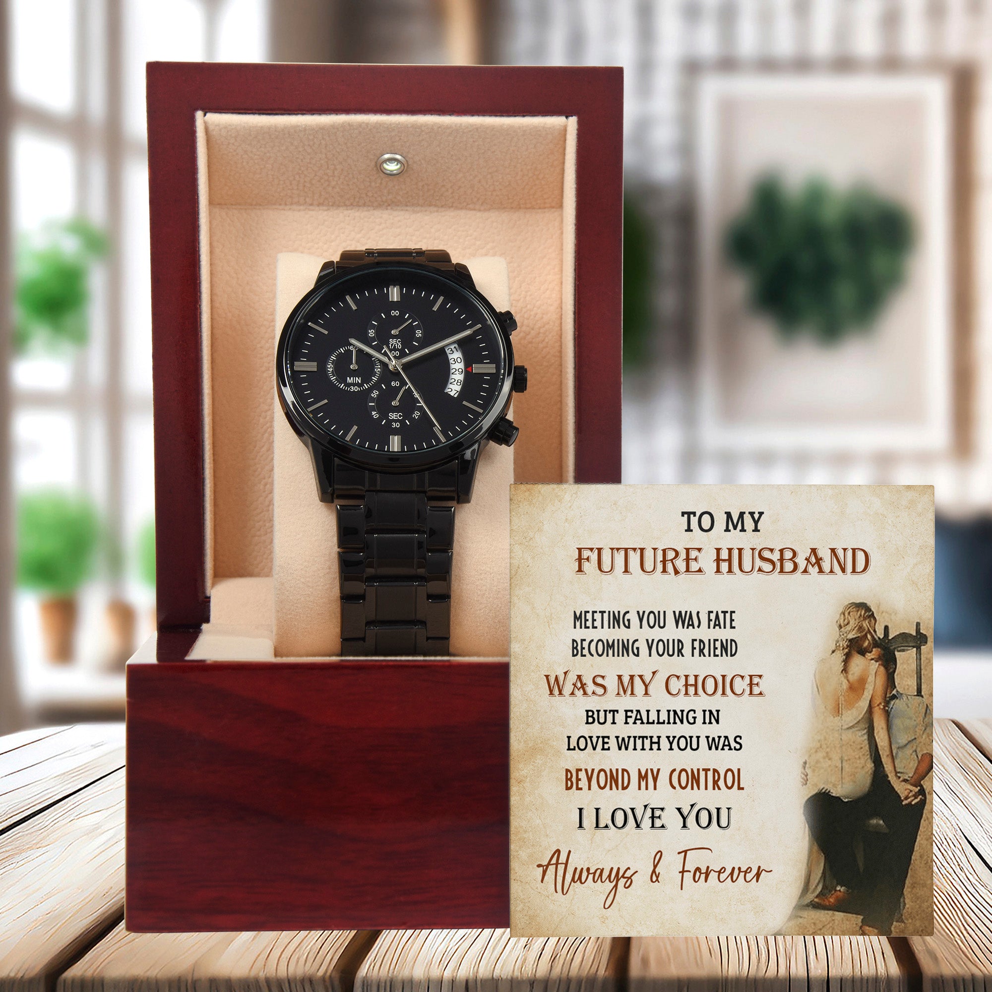 Future Husband Black Chronograph Watch – Romantic Gift from Fiancée