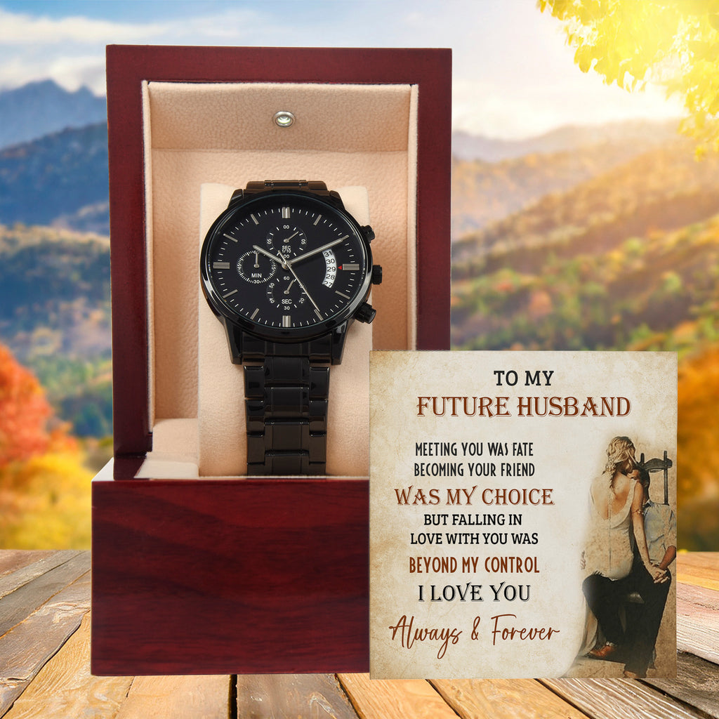Future Husband Black Chronograph Watch – Romantic Gift from Fiancée
