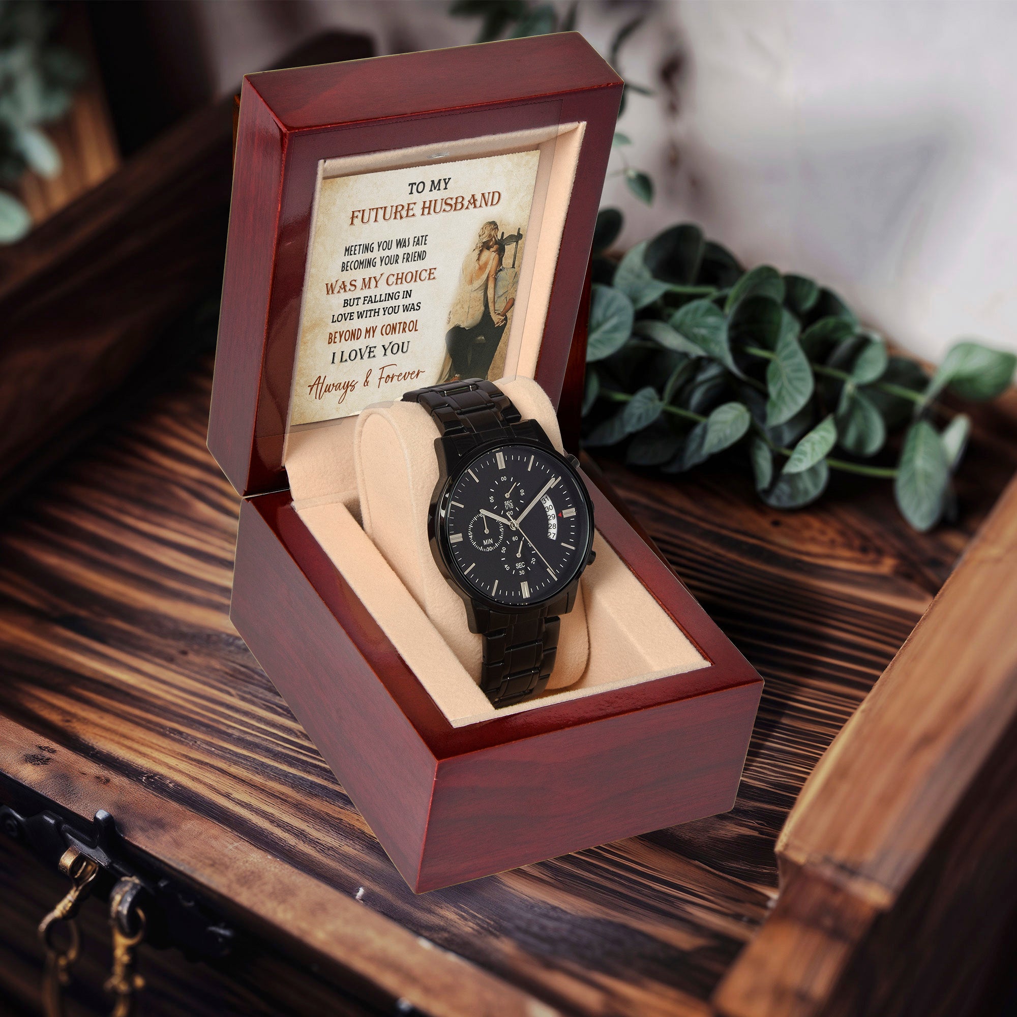 Future Husband Black Chronograph Watch – Romantic Gift from Fiancée
