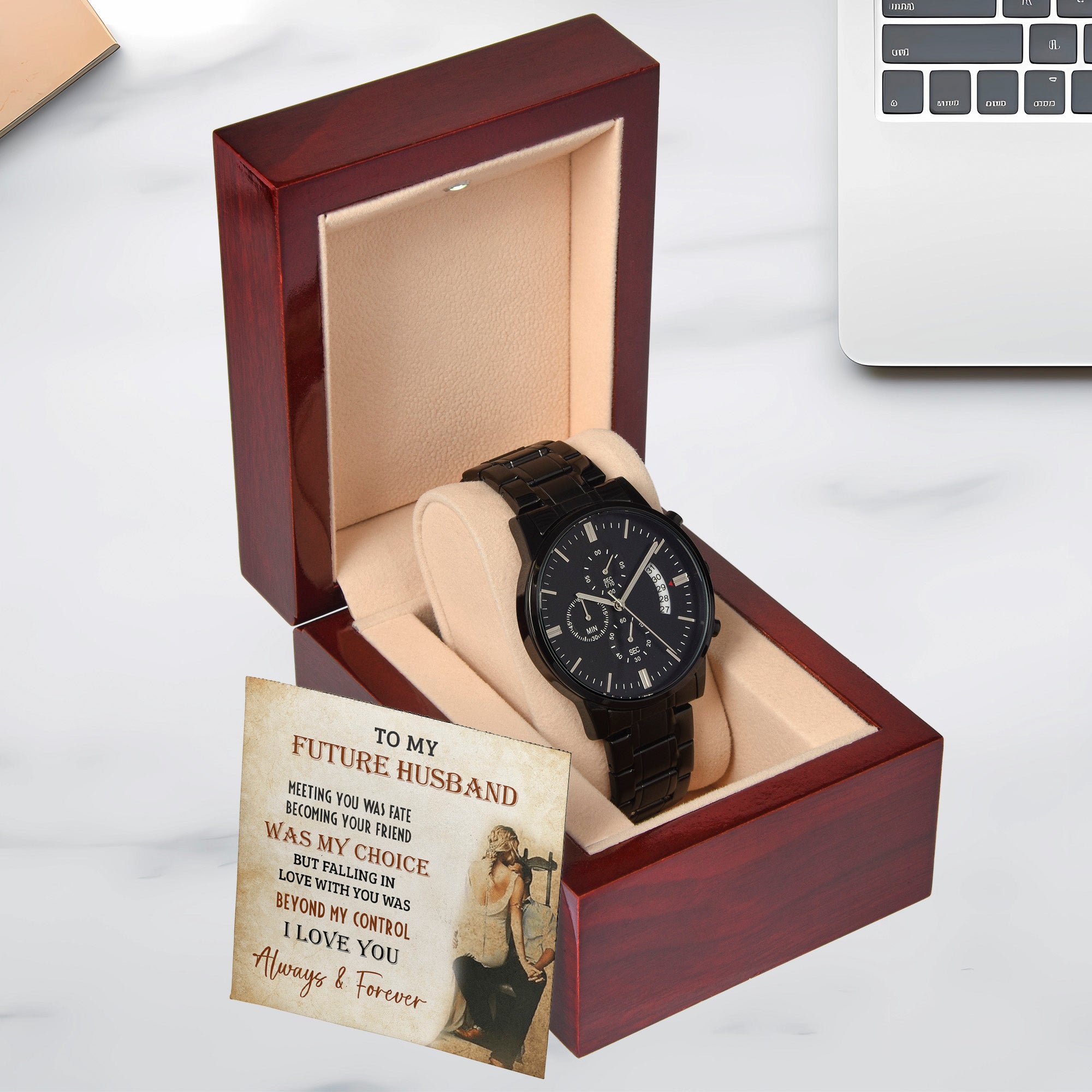 Future Husband Black Chronograph Watch – Romantic Gift from Fiancée