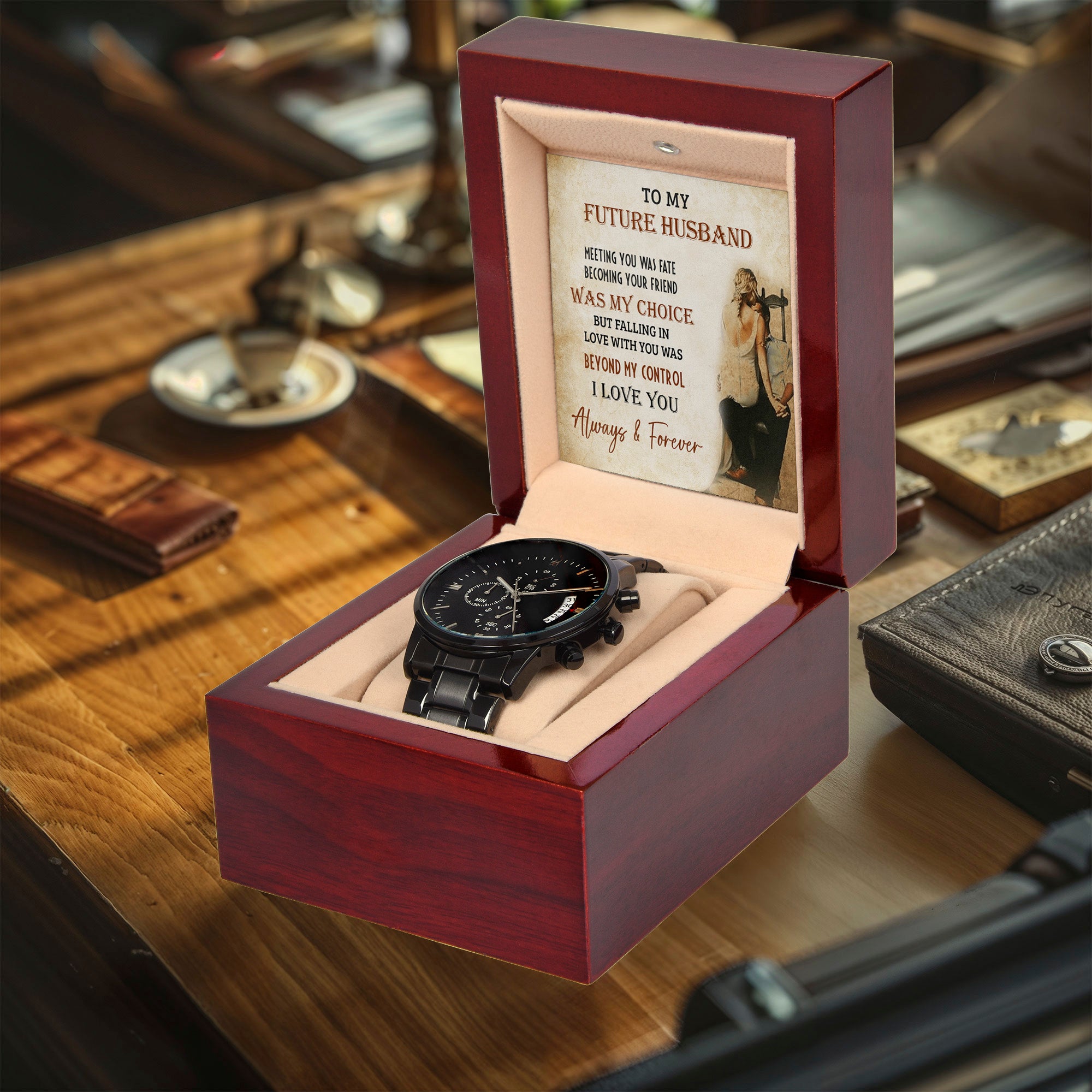 Future Husband Black Chronograph Watch – Romantic Gift from Fiancée