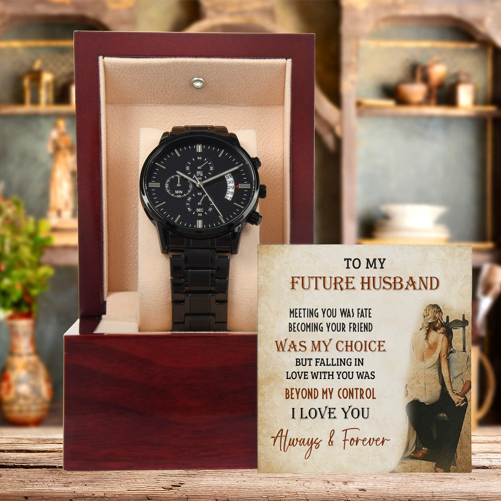 Future Husband Black Chronograph Watch – Romantic Gift from Fiancée