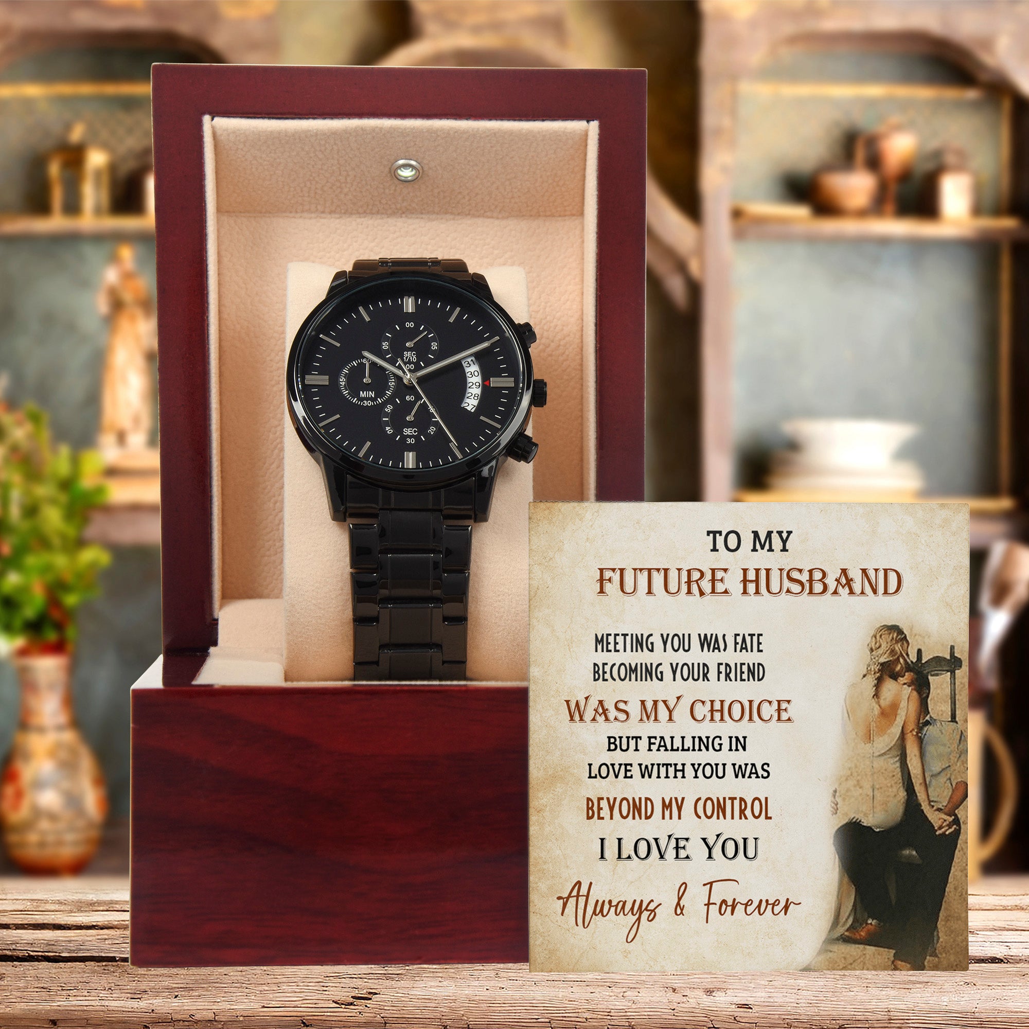 Future Husband Black Chronograph Watch – Romantic Gift from Fiancée