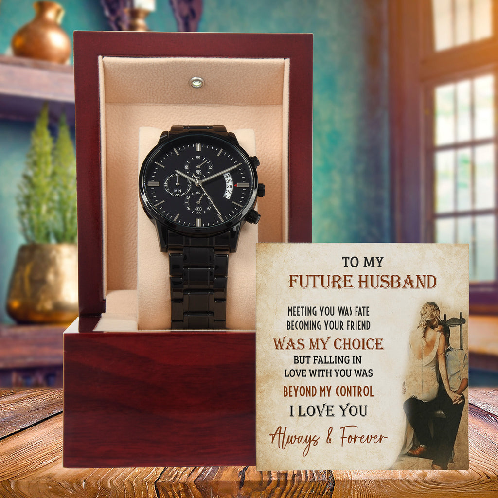 Future Husband Black Chronograph Watch – Romantic Gift from Fiancée