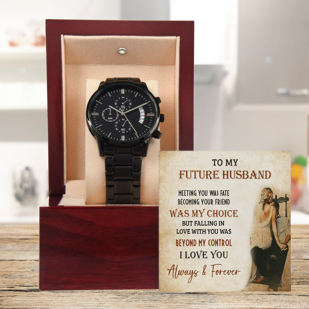 Future Husband Black Chronograph Watch – Romantic Gift from Fiancée