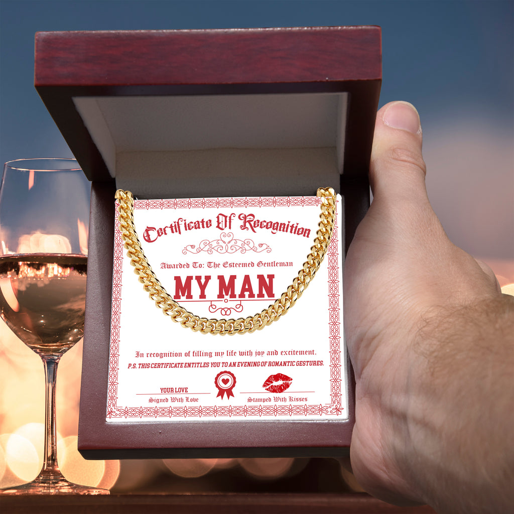 My Man Cuban Link Chain – Funny & Flirty Gift with Certificate Message Card