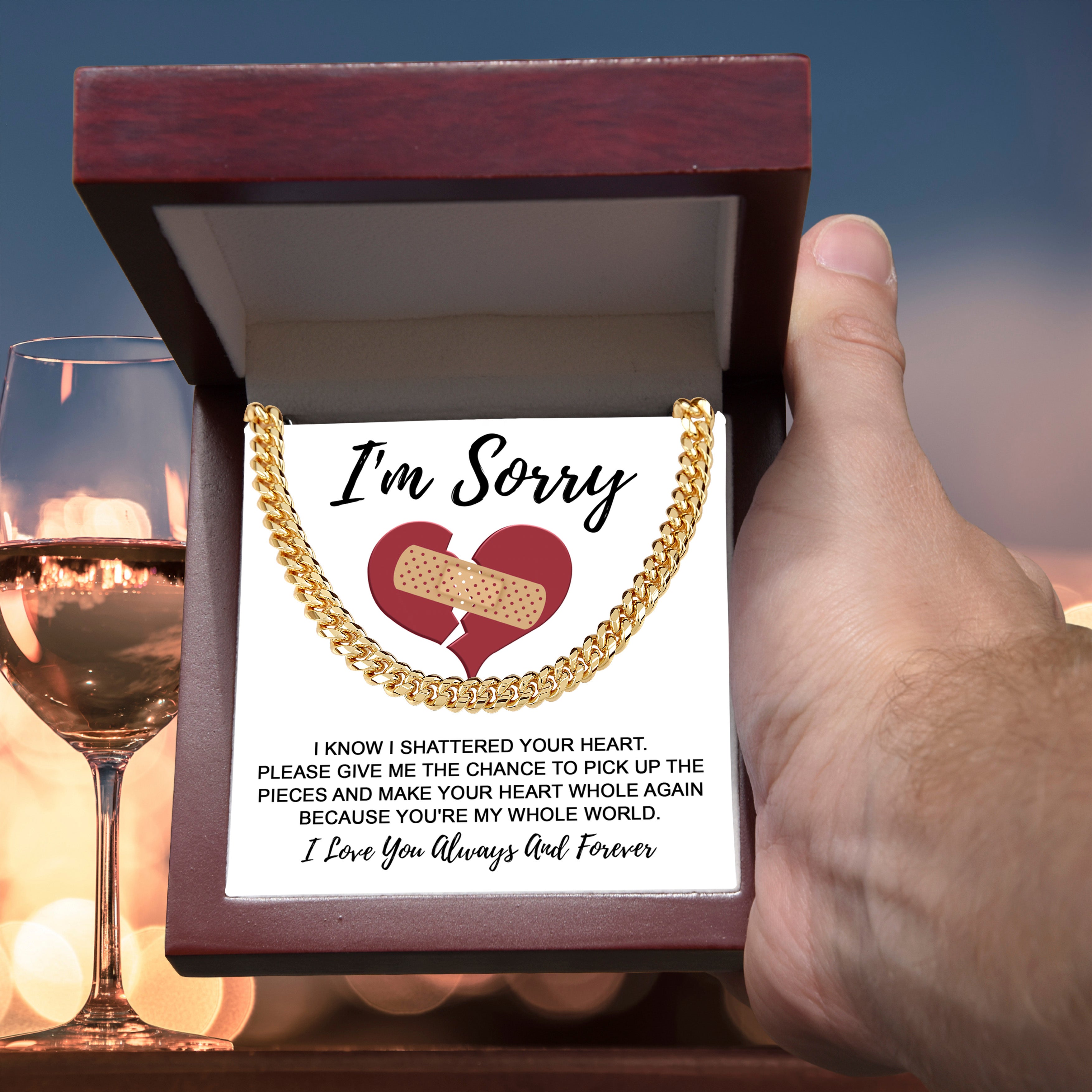 Apology Gift for Him - I'm Sorry - Cuban Chain Necklace with Gift Card and Box