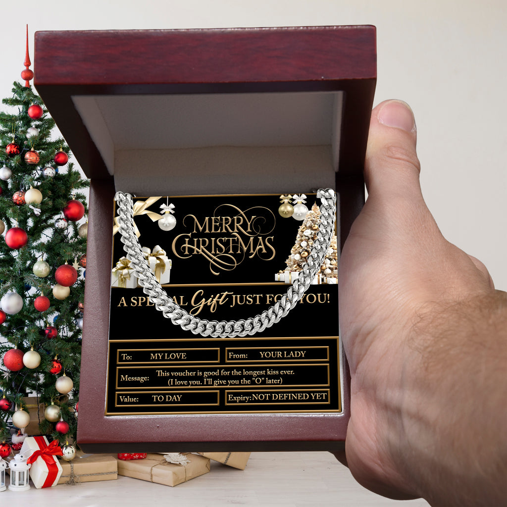 Merry Christmas Men's Cuban Chain Necklace – Funny Romantic, Flirty Christmas Gift