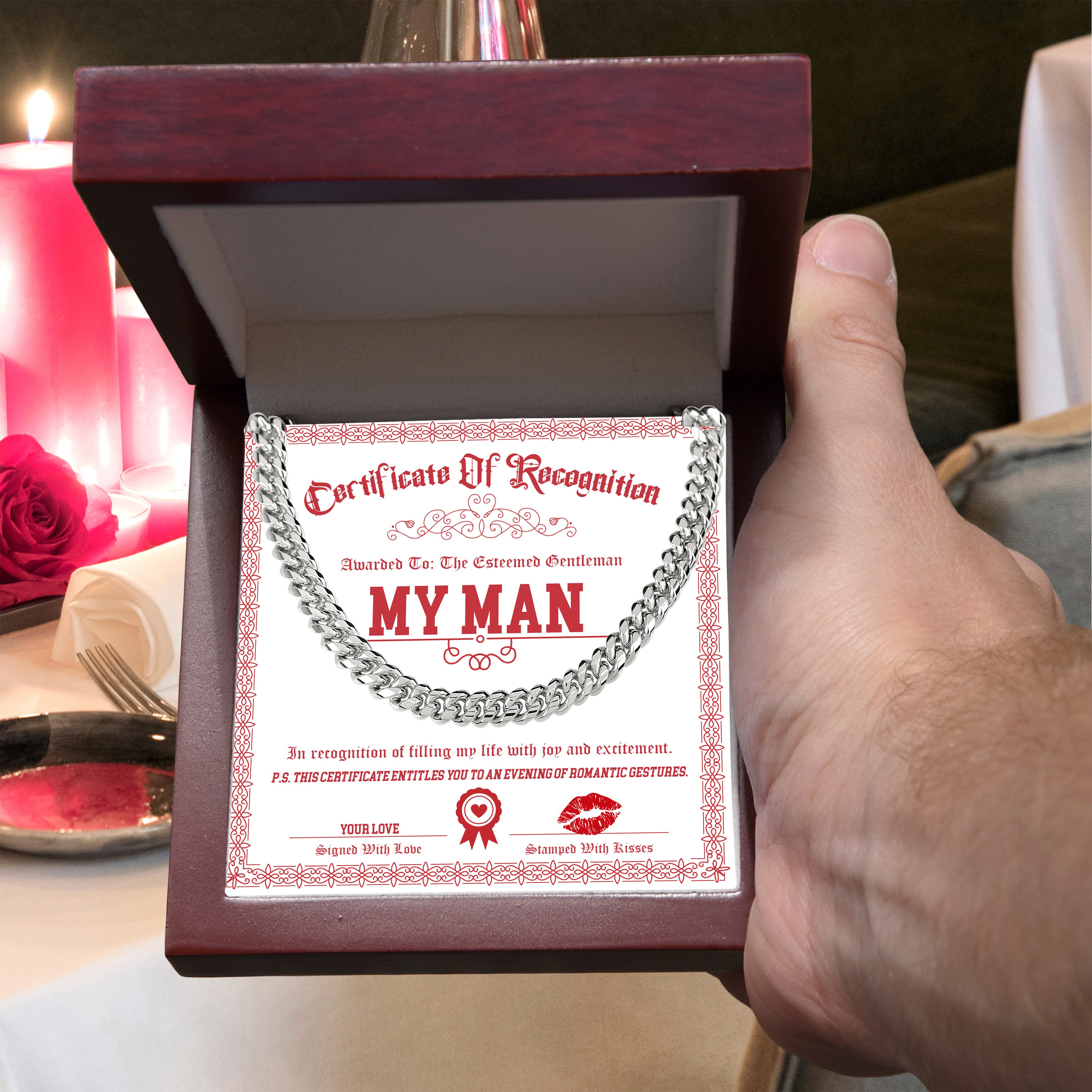 My Man Cuban Link Chain – Funny & Flirty Gift with Certificate Message Card