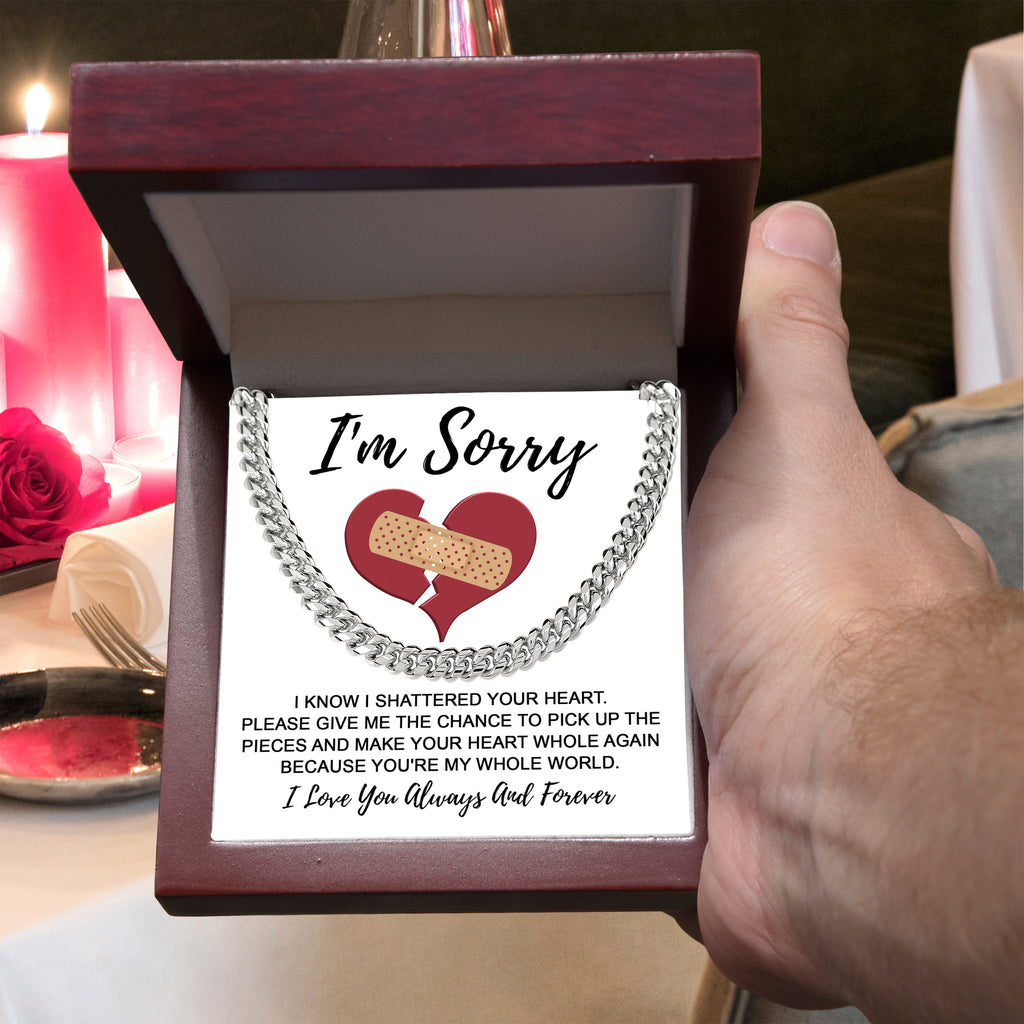 Apology Gift for Him - I'm Sorry - Cuban Chain Necklace with Gift Card and Box