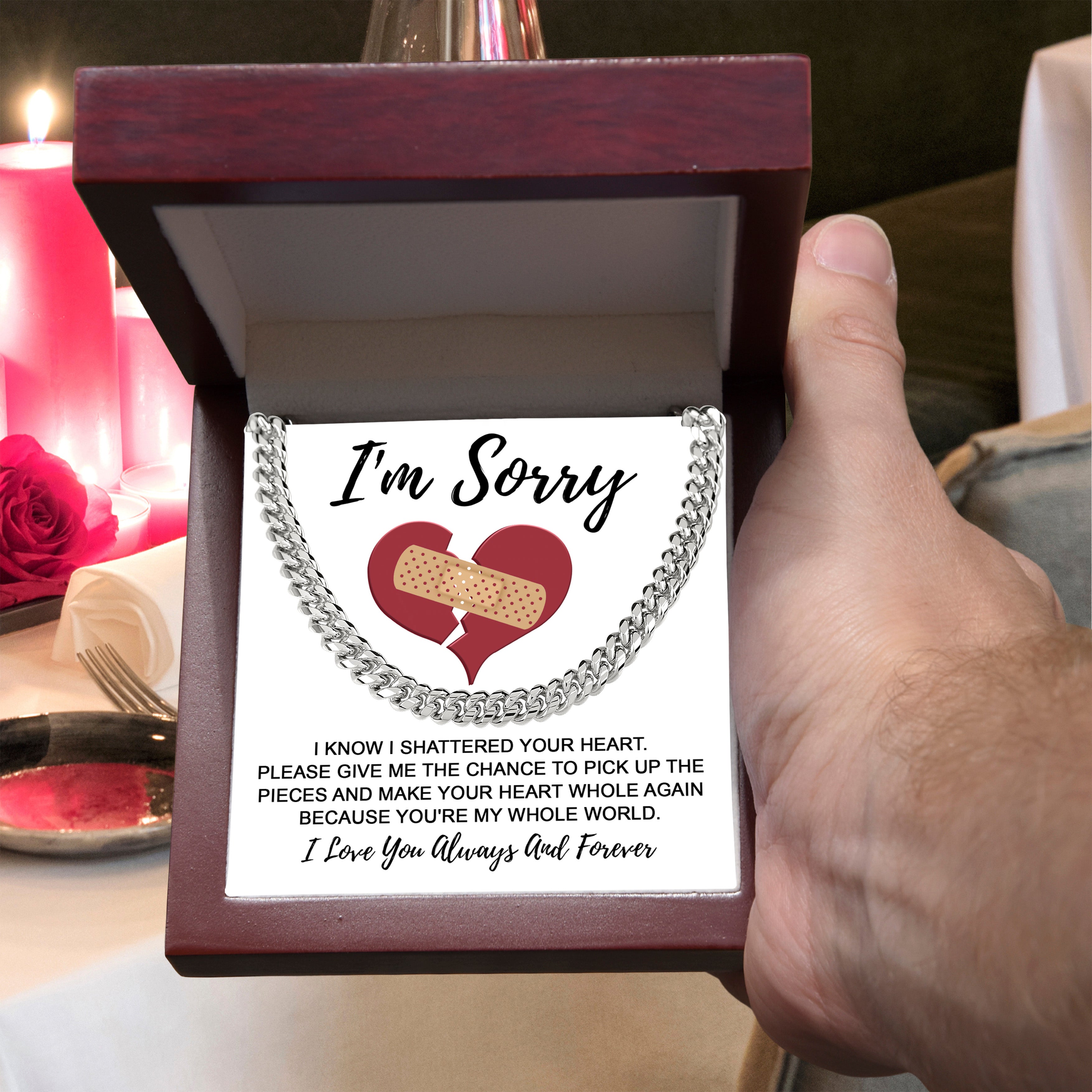 Apology Gift for Him - I'm Sorry - Cuban Chain Necklace with Gift Card and Box