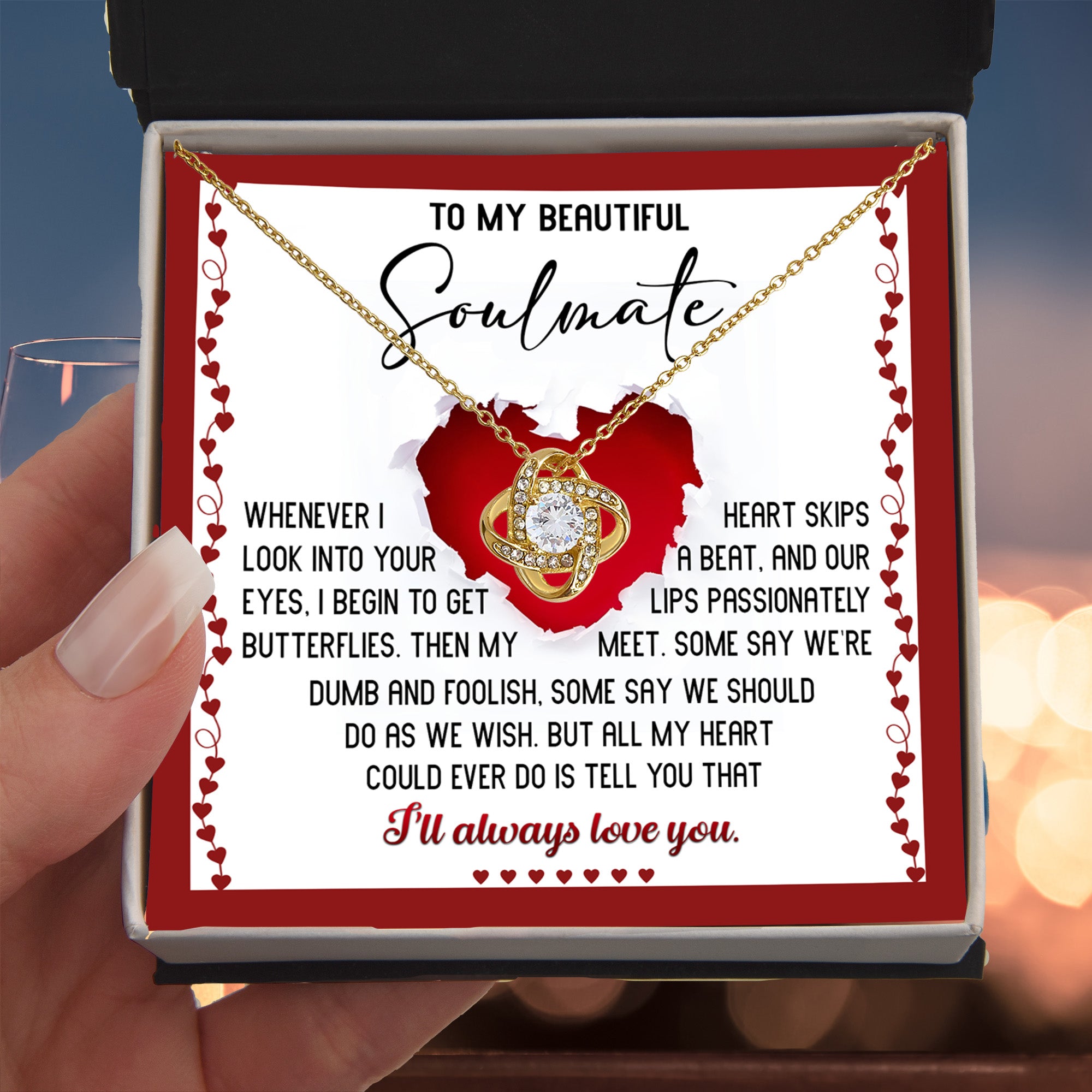 To My Beautiful Soulmate Love Knot Necklace –My Heart Skips a Beat - Romantic Love Knot Necklace