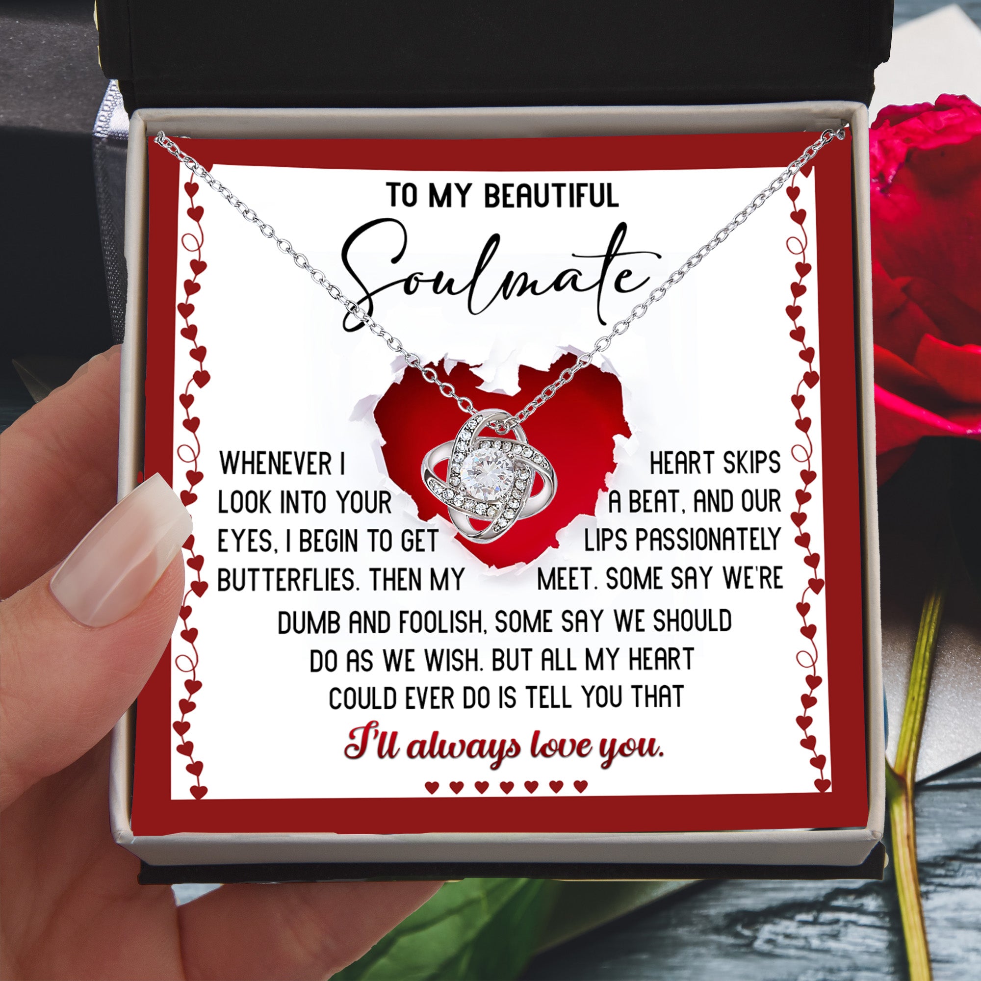 To My Beautiful Soulmate Love Knot Necklace –My Heart Skips a Beat - Romantic Love Knot Necklace